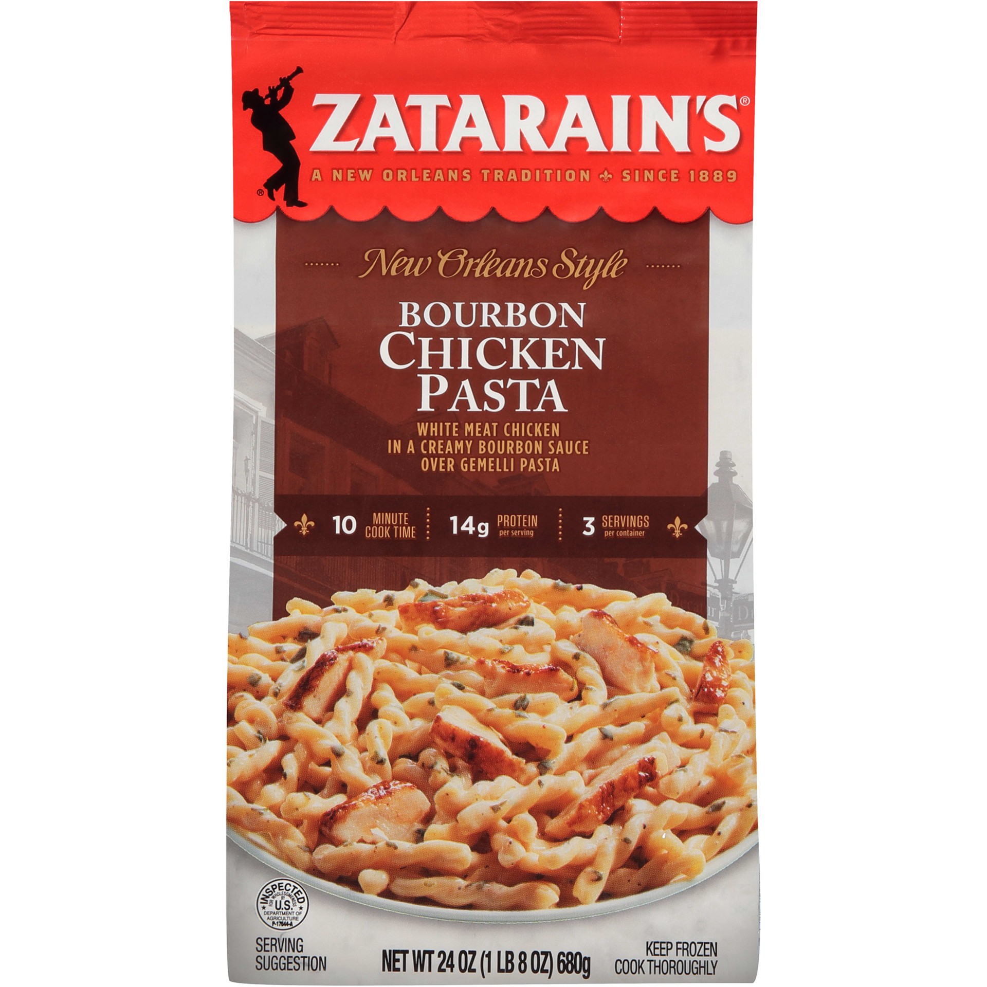 slide 1 of 9, Zatarain's Frozen Meal - Bourbon Chicken Pasta, 24 oz