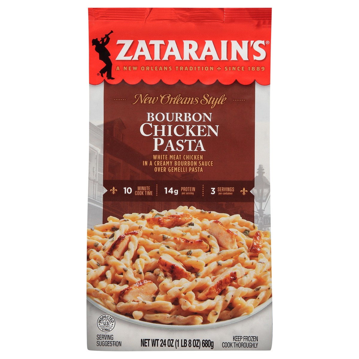 slide 1 of 9, Zatarain's Frozen Meal - Bourbon Chicken Pasta, 24 oz
