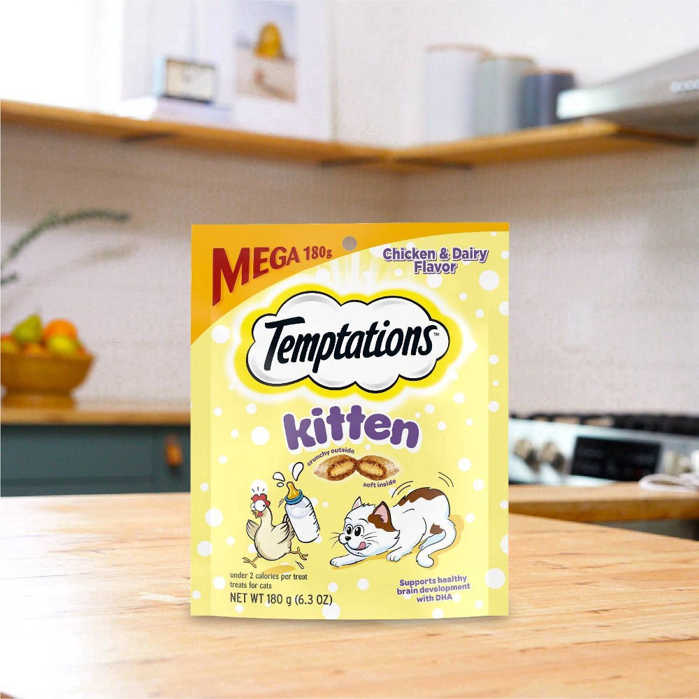 slide 6 of 6, Temptations Kitten Chicken & Dairy Flavor Treats for Cats Mega 6.3 oz, 6.3 oz