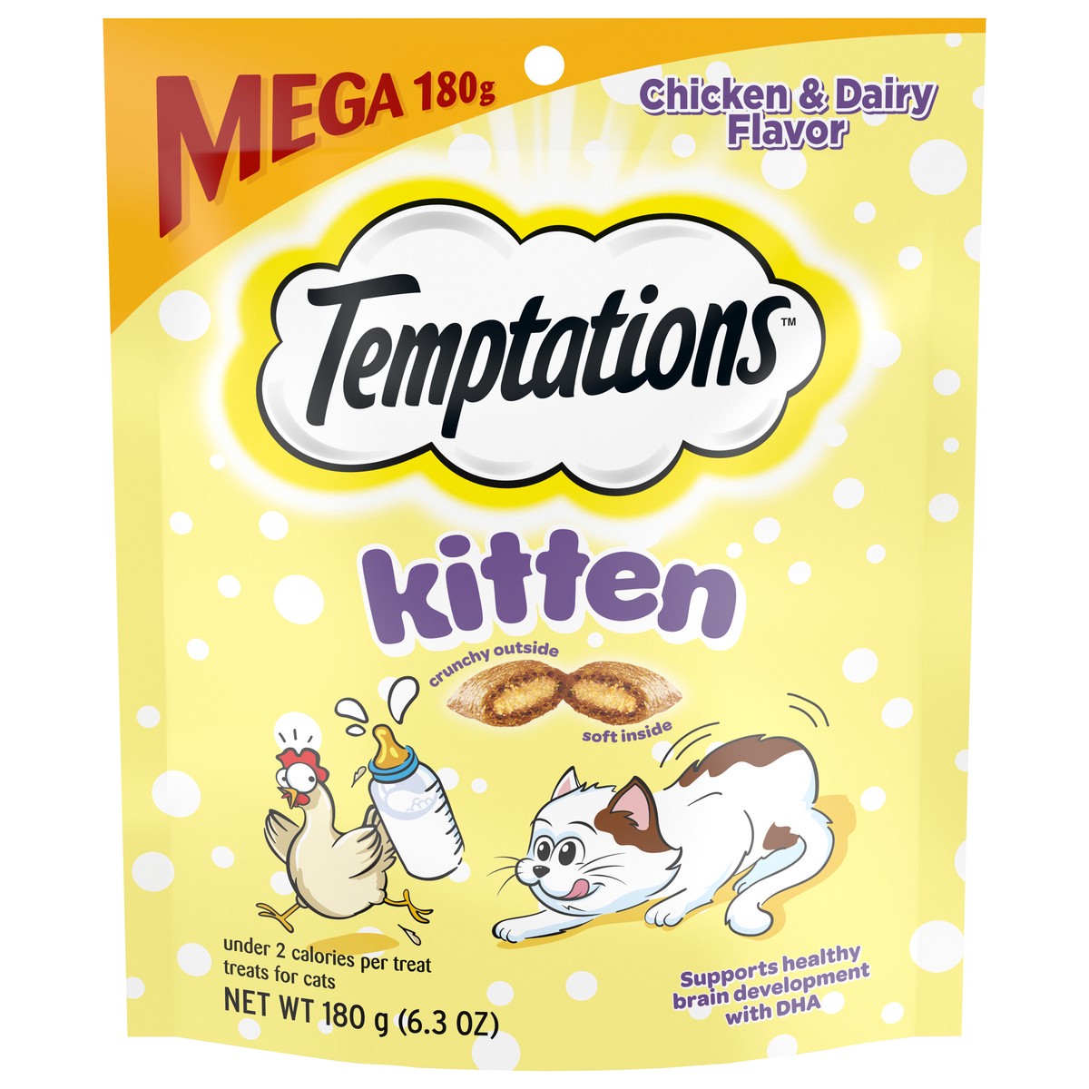slide 1 of 6, Temptations Kitten Chicken & Dairy Flavor Treats for Cats Mega 6.3 oz, 6.3 oz