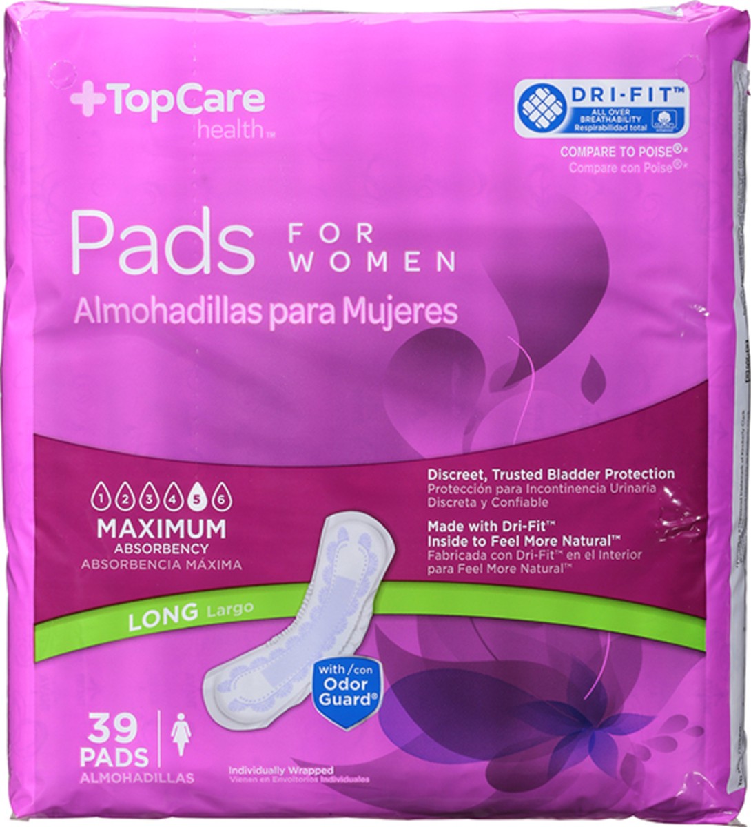 slide 14 of 15, TopCare Health Womens Maximum Long for Women Pads 39 ea, 39 ct