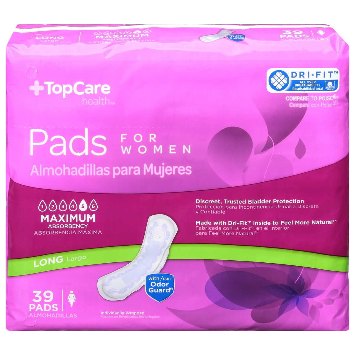 slide 4 of 15, TopCare Health Womens Maximum Long for Women Pads 39 ea, 39 ct