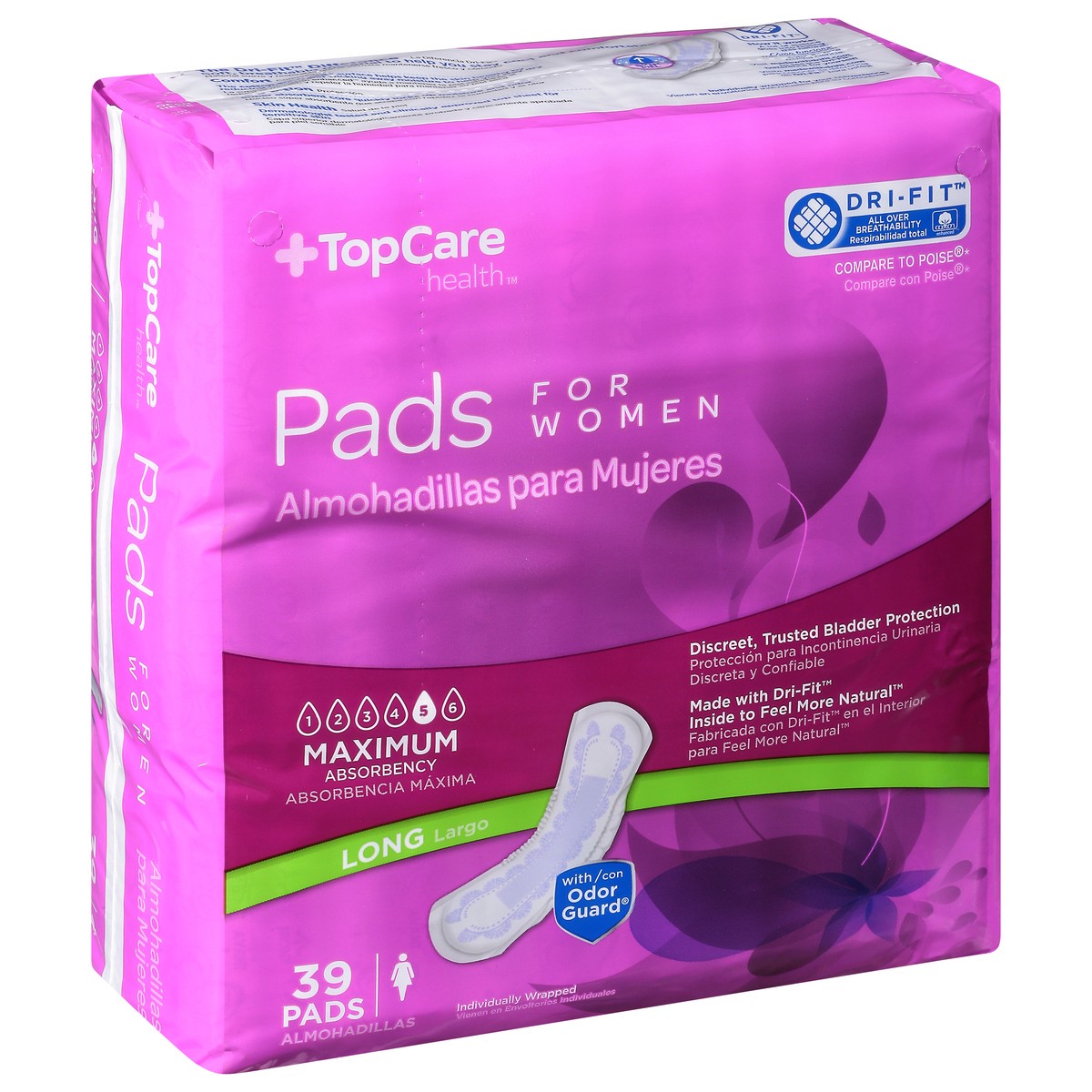 slide 6 of 15, TopCare Health Womens Maximum Long for Women Pads 39 ea, 39 ct