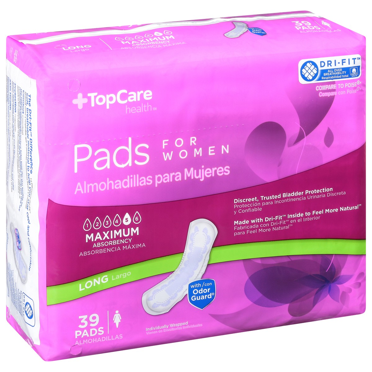 slide 8 of 15, TopCare Health Womens Maximum Long for Women Pads 39 ea, 39 ct