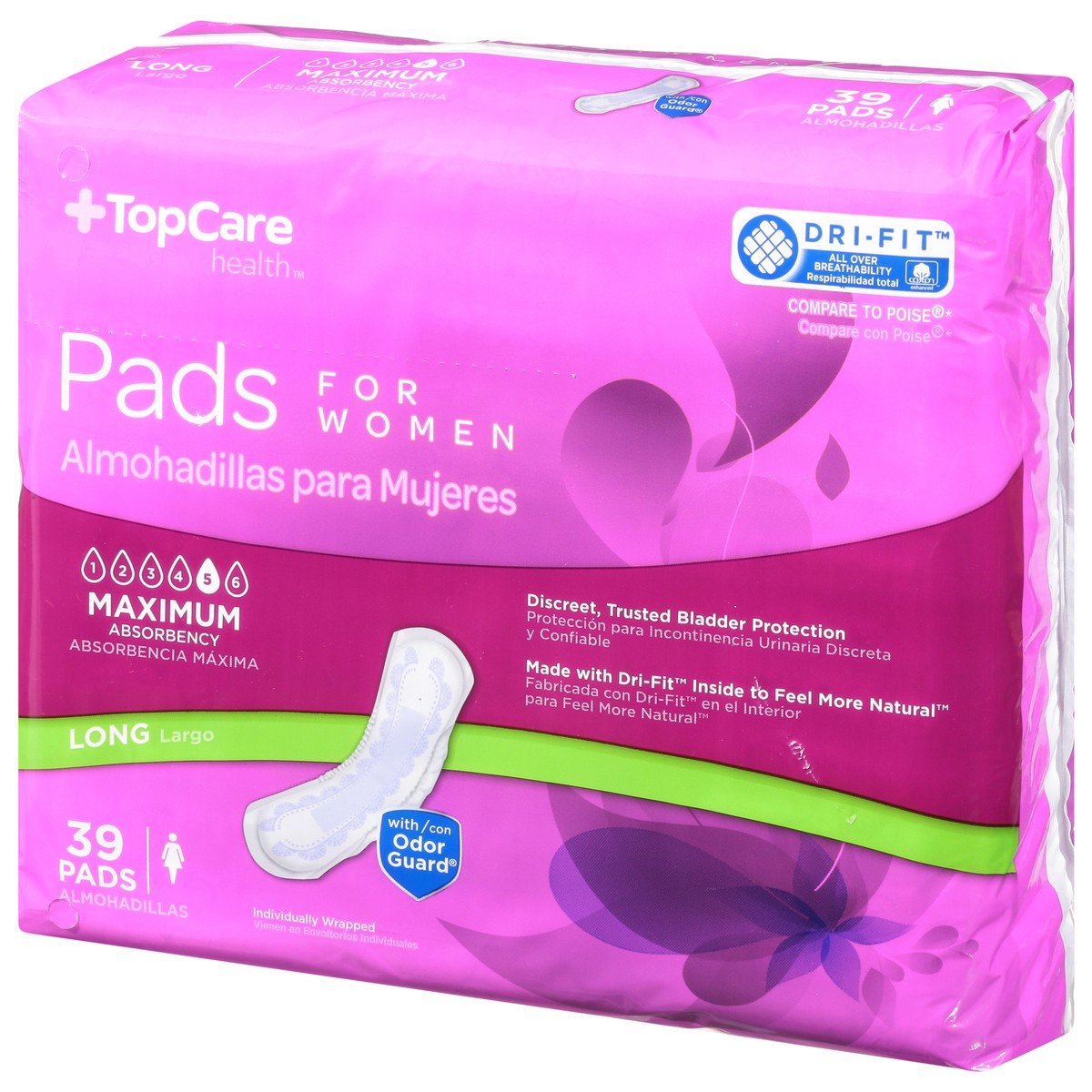 slide 10 of 15, TopCare Health Womens Maximum Long for Women Pads 39 ea, 39 ct