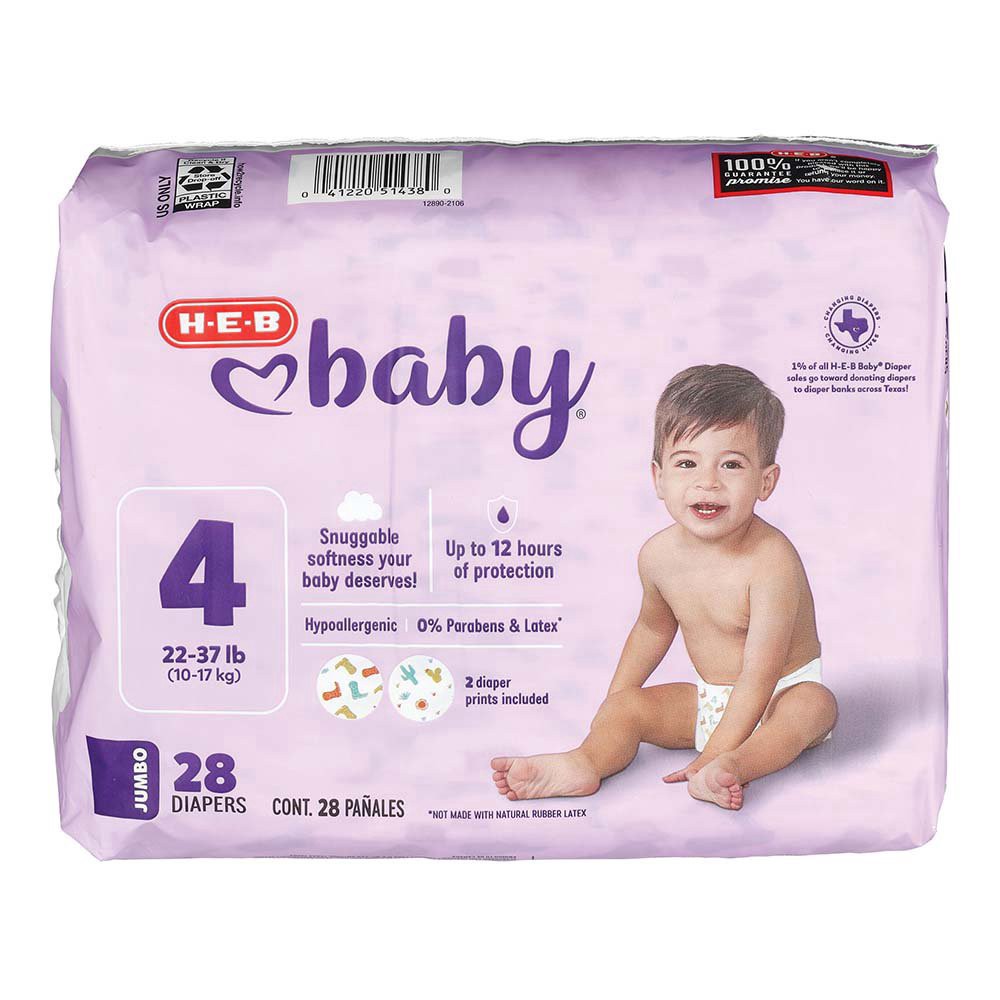 slide 1 of 1, H-E-B Baby Jumbo Pack Diapers - Size 4, 28 ct