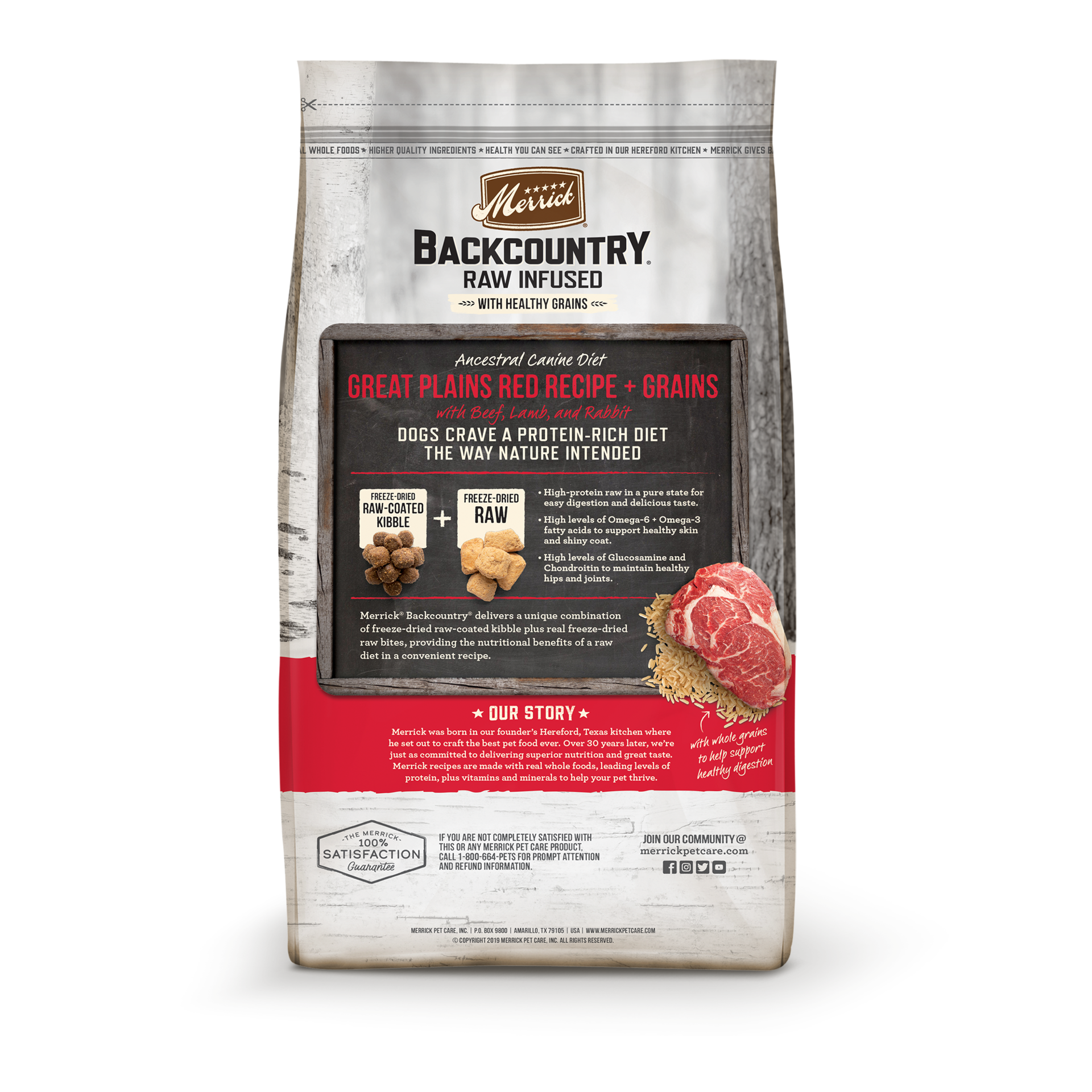 slide 4 of 5, Merrick Backcountry Healthy Grains Kibble With Freeze Dried Raw Pieces, Great Plains Red Meat Recipe Dog Food, 20 lb