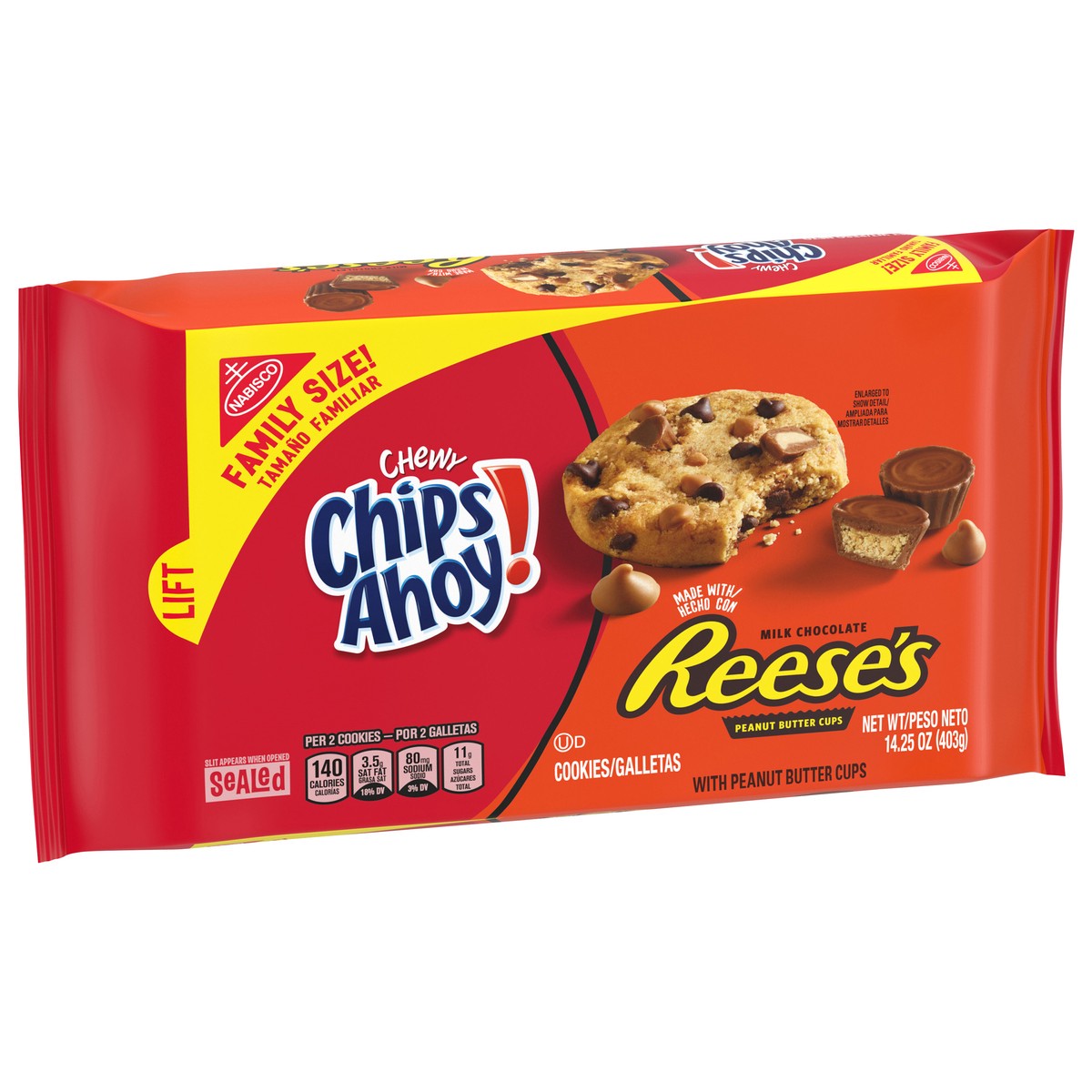 slide 13 of 15, CHIPS AHOY! Chewy Chocolate Chip Cookies with Reese's Peanut Butter Cups, Family Size, 14.25 oz, 14.25 oz