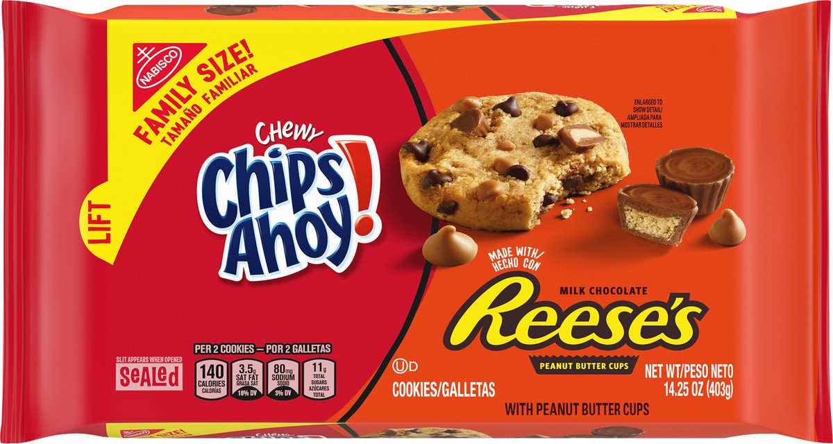 slide 4 of 15, CHIPS AHOY! Chewy Chocolate Chip Cookies with Reese's Peanut Butter Cups, Family Size, 14.25 oz, 14.25 oz