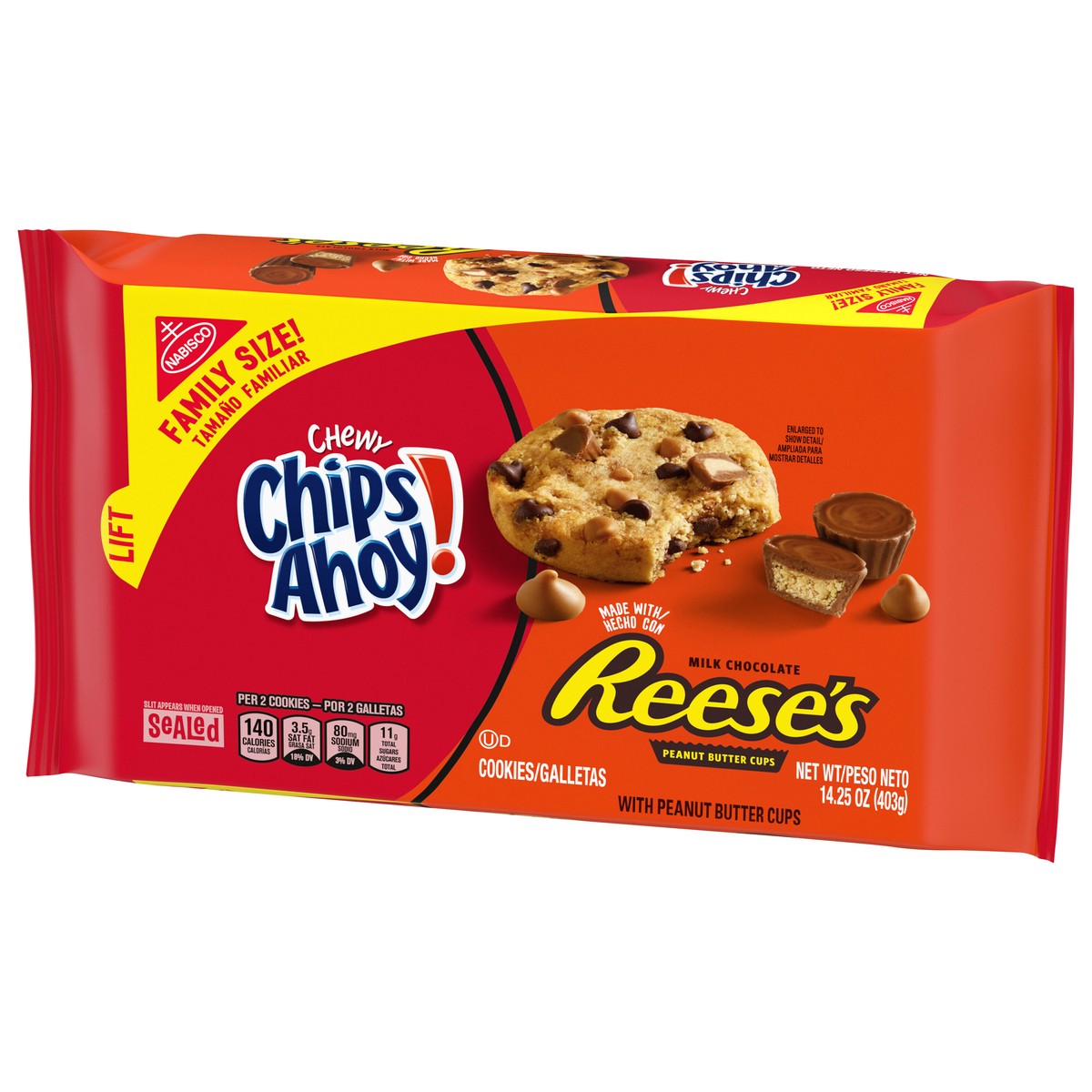 slide 8 of 15, CHIPS AHOY! Chewy Chocolate Chip Cookies with Reese's Peanut Butter Cups, Family Size, 14.25 oz, 14.25 oz