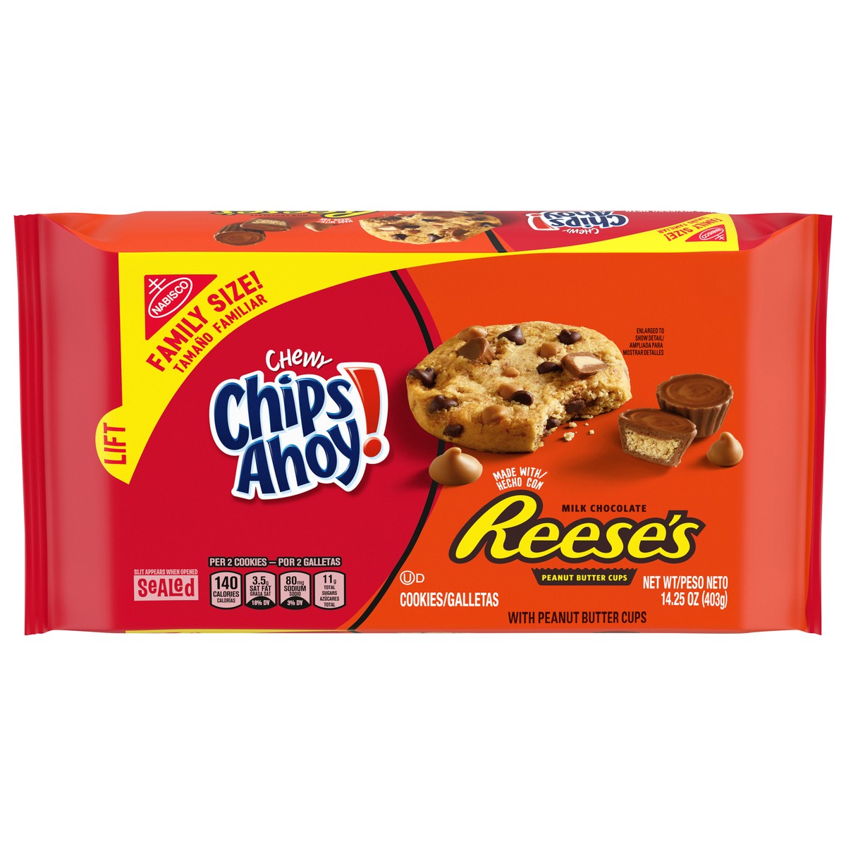 slide 1 of 15, CHIPS AHOY! Chewy Chocolate Chip Cookies with Reese's Peanut Butter Cups, Family Size, 14.25 oz, 14.25 oz