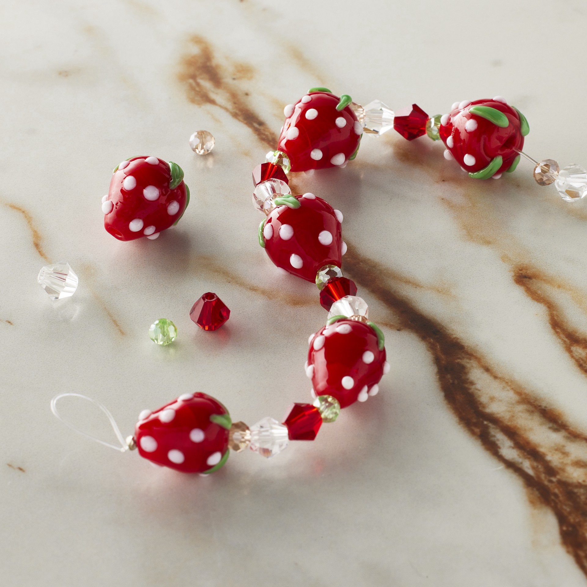 slide 2 of 3, Red Lampwork Glass Strawberry Beads By Bead Landing, 12mm-15mm
