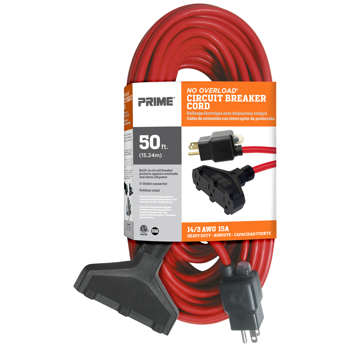 slide 1 of 1, Prime CB614730 - Triple Tap Outdoor Extension Cord, 50 ft