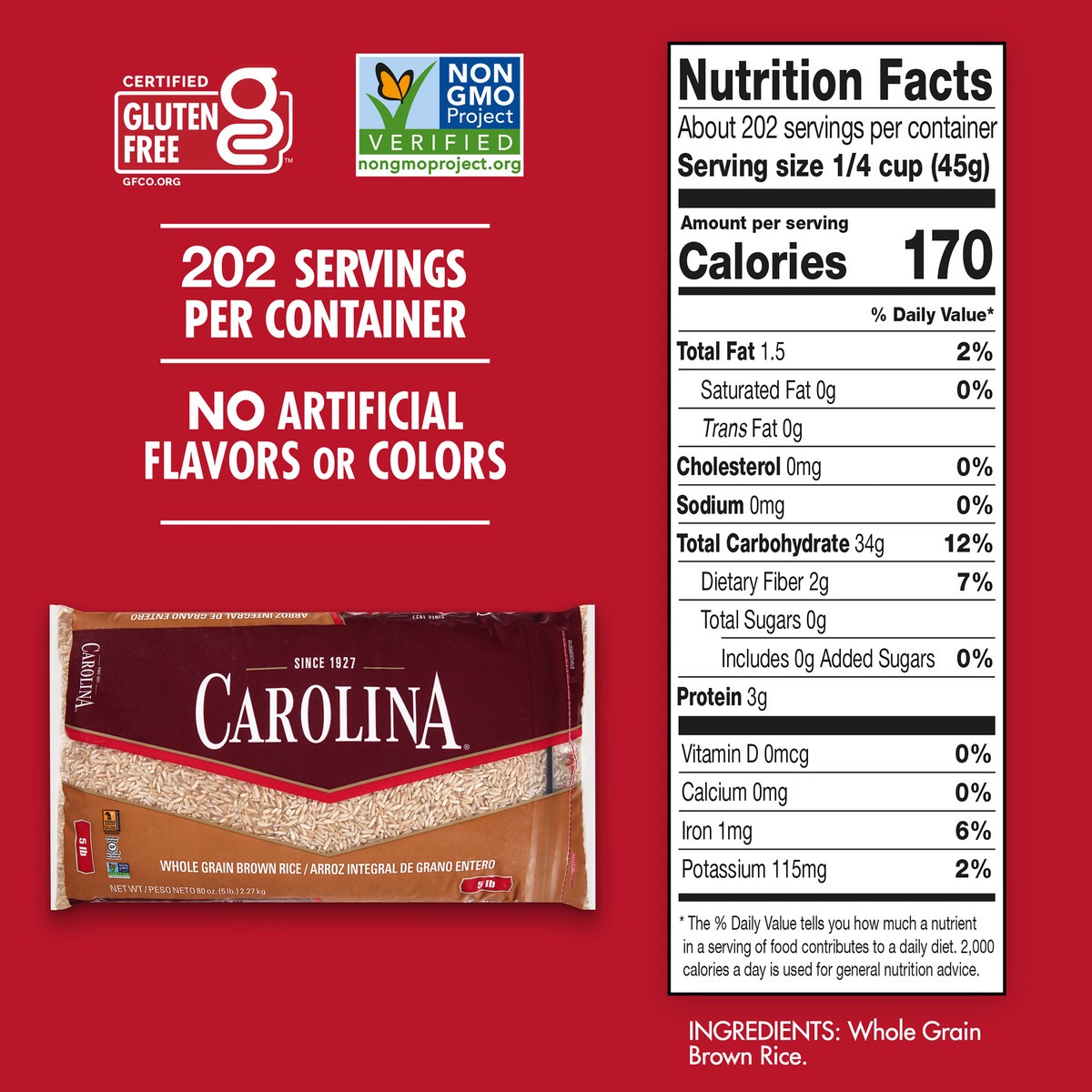 slide 5 of 5, Carolina Brown Rice, 80 oz