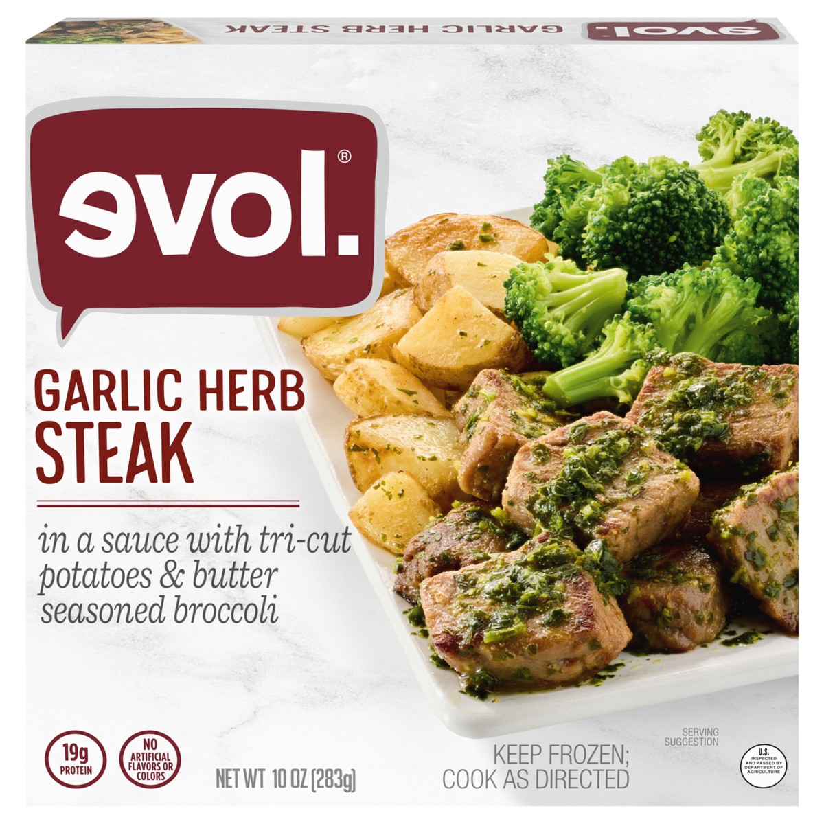 slide 1 of 5, EVOL Evol Garlic Herb Steak, Frozen Meal, 10 oz., 10 oz