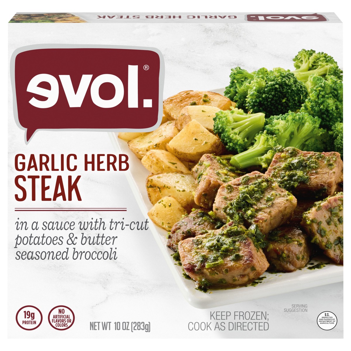 slide 1 of 5, EVOL Evol Garlic Herb Steak, Frozen Meal, 10 oz., 10 oz