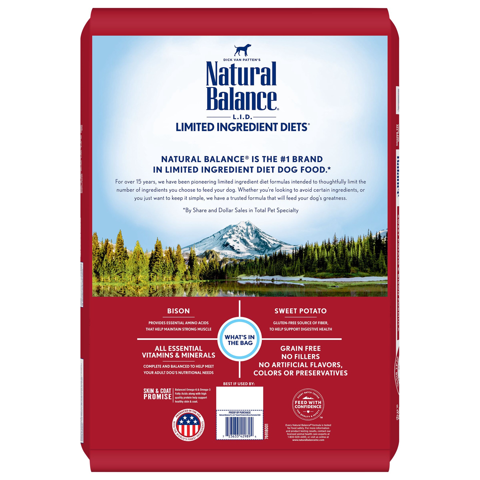 slide 5 of 5, Natural Balance L.I.D. Limited Ingredient Diets Sweet Potato & Bison Formula, Dry Dog Food, 12lb Bag, 12 lb