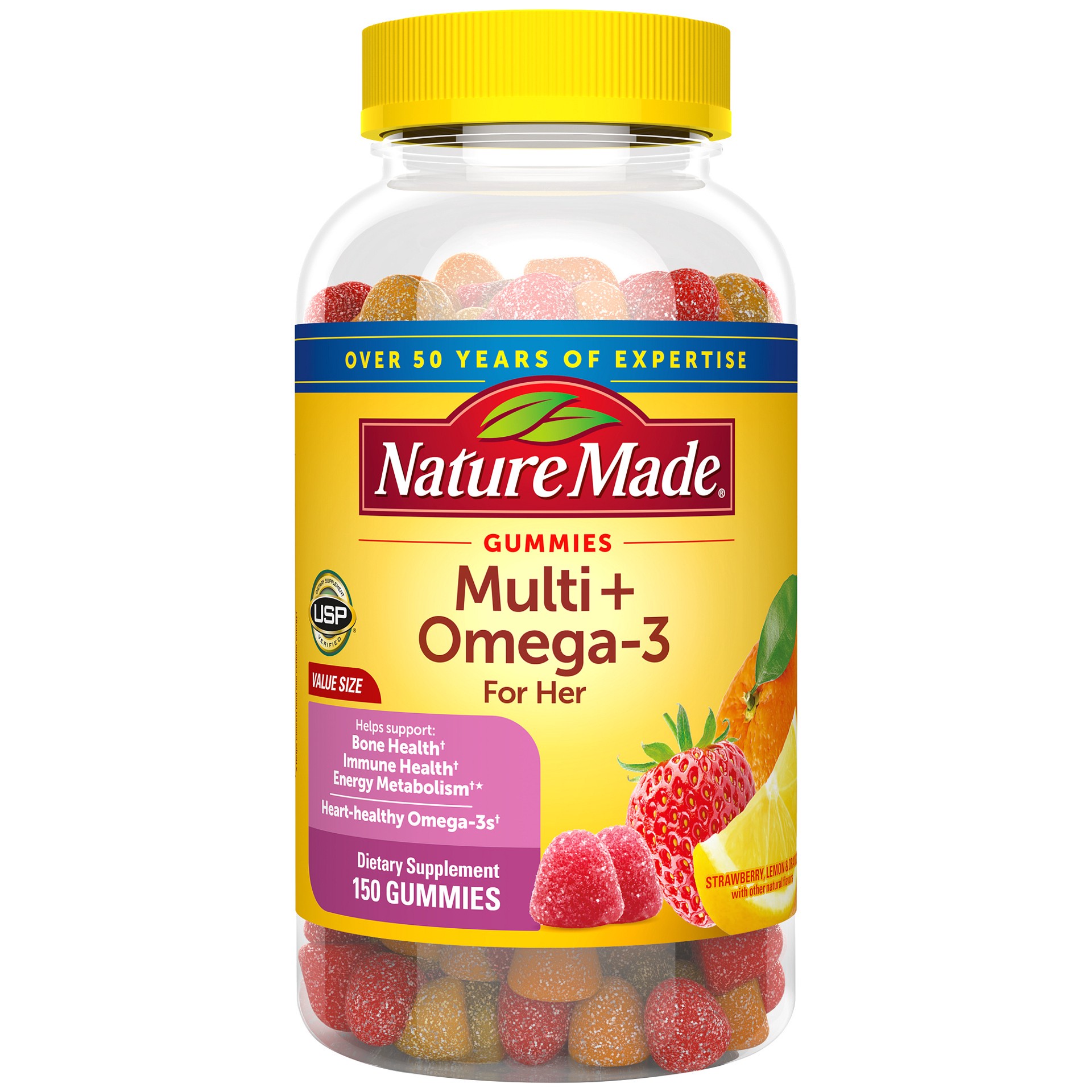 slide 1 of 4, Nature Made Womens Multivitamin with Omega-3, Multivitamin for Women for Daily Nutritional Support, 150 Gummies, 75 Day Supply, 150 ct