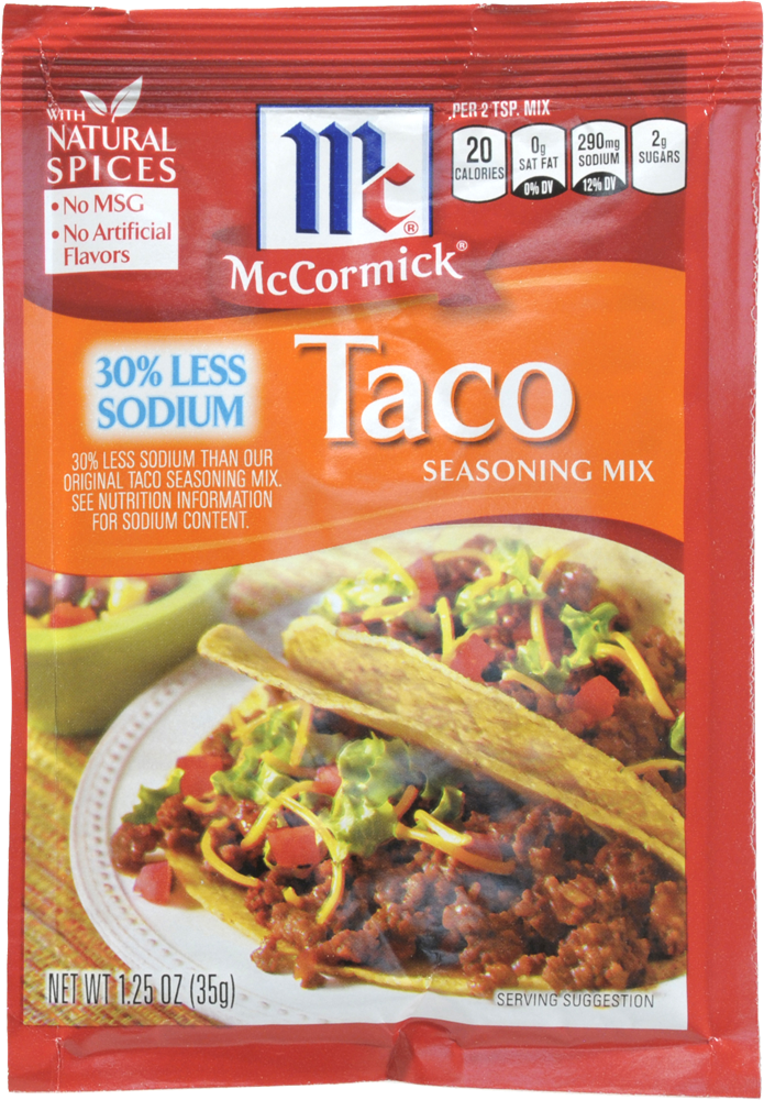 slide 1 of 6, McCormick 30% Less Sodium Taco Seasoning Mix, 1.25 oz