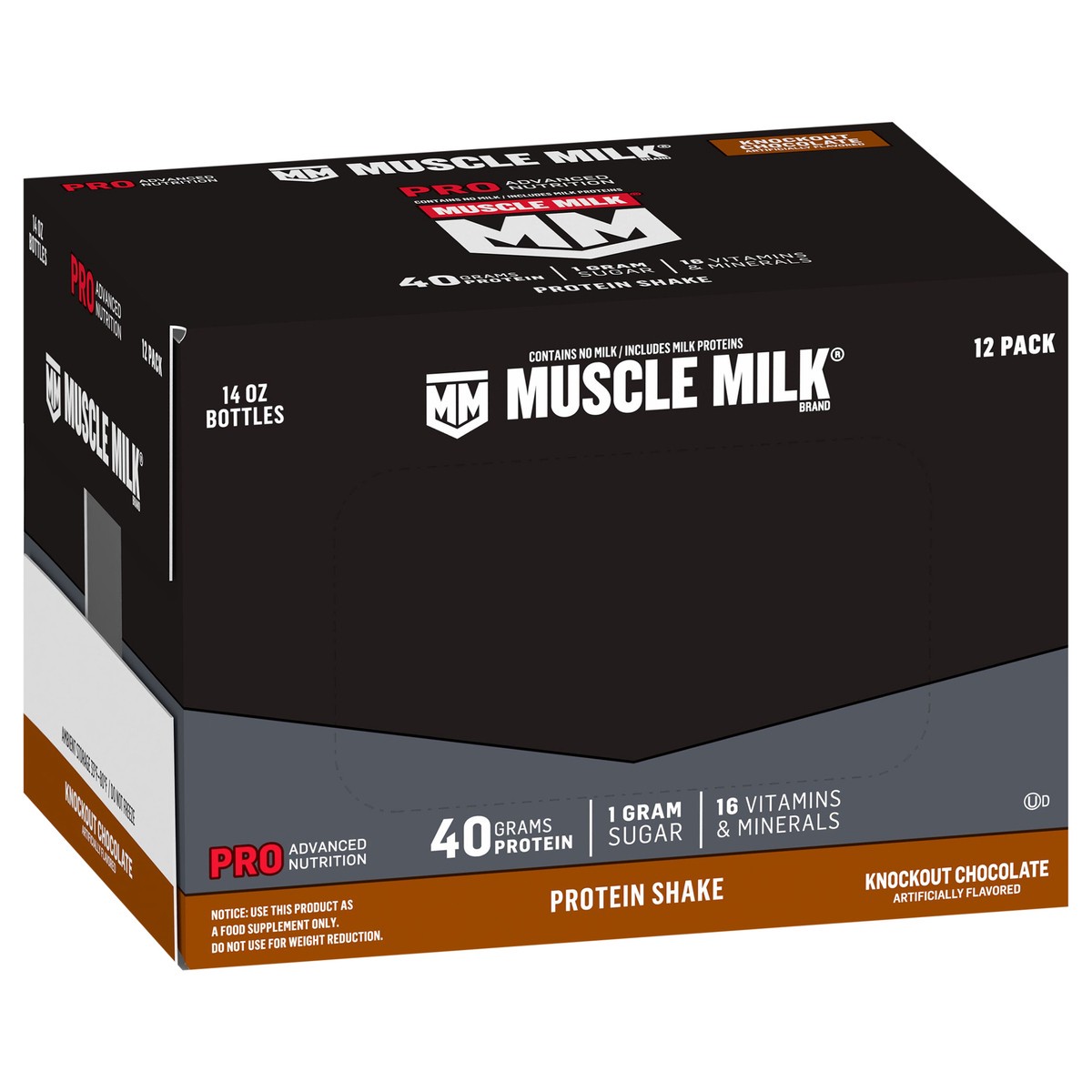 slide 2 of 6, Muscle Milk Pro Protein Shake Knockout Chocolate Artificially Flavored 14 Oz 12 Count, 12 ct
