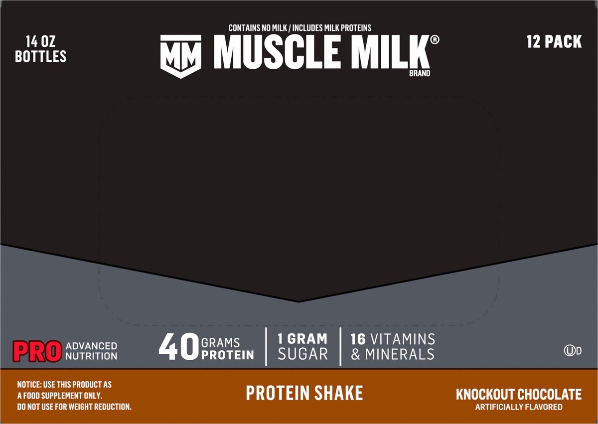 slide 3 of 6, Muscle Milk Pro Protein Shake Knockout Chocolate Artificially Flavored 14 Oz 12 Count, 12 ct