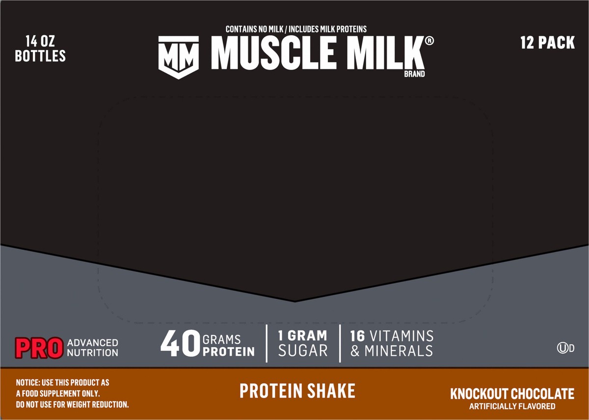 slide 4 of 6, Muscle Milk Pro Protein Shake Knockout Chocolate Artificially Flavored 14 Oz 12 Count, 12 ct