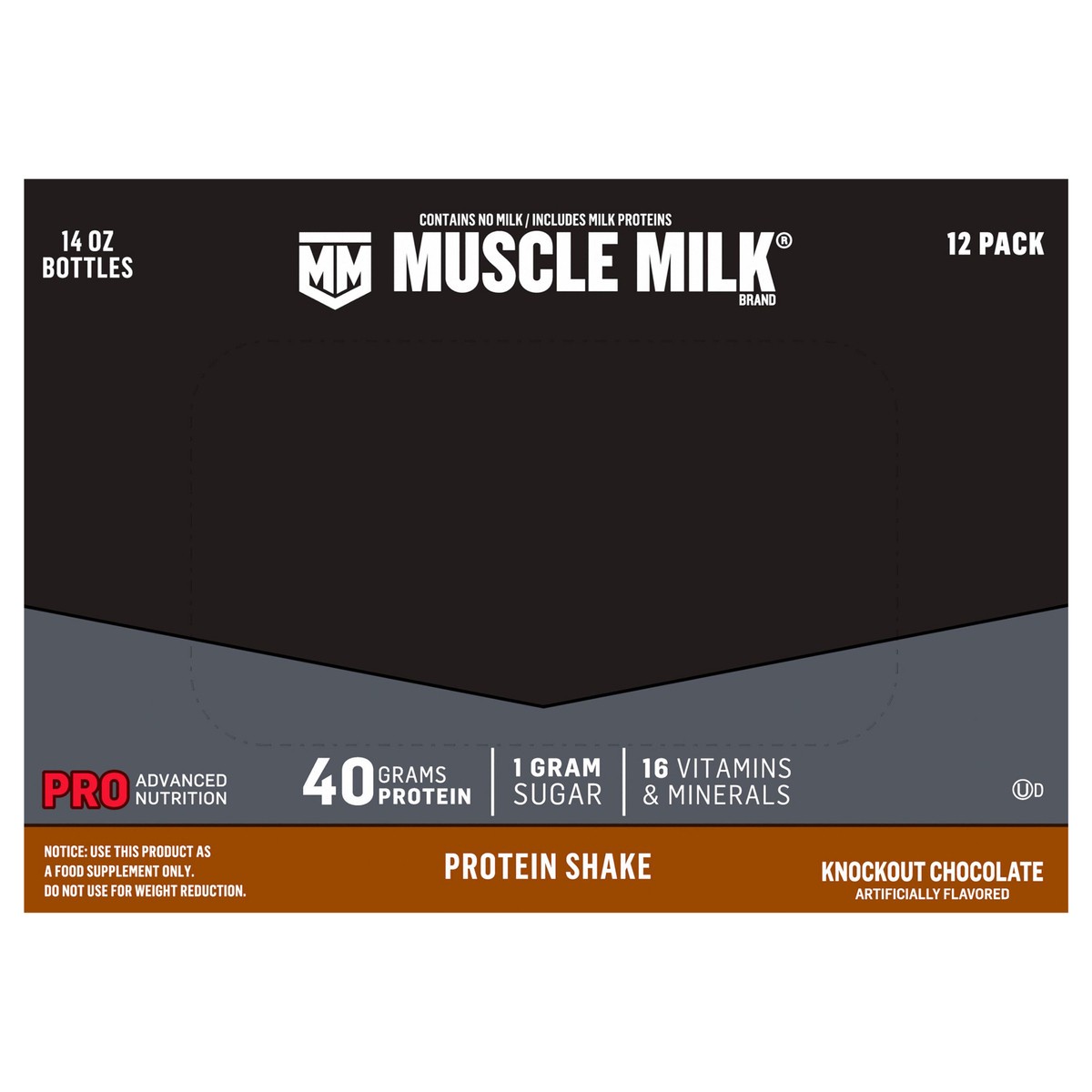 slide 1 of 6, Muscle Milk Pro Protein Shake Knockout Chocolate Artificially Flavored 14 Oz 12 Count, 12 ct