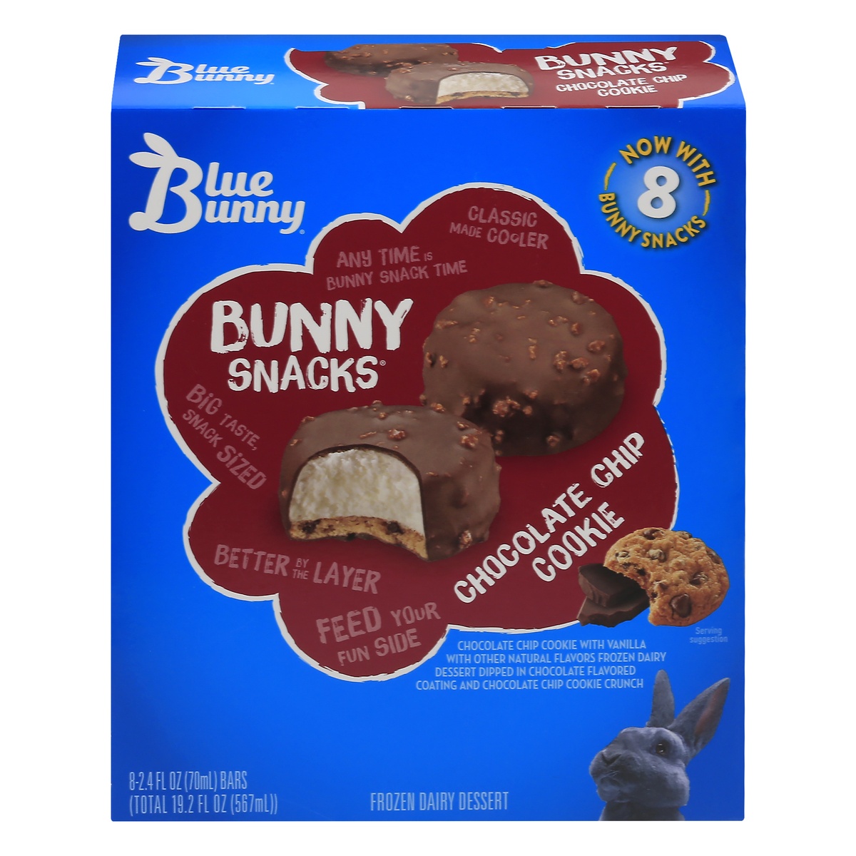 slide 1 of 7, Blue Bunny Bunny Snacks Chocolate Chip Cookie Reduced Fat Ice Cream , 19.2 fl oz; 8 ct
