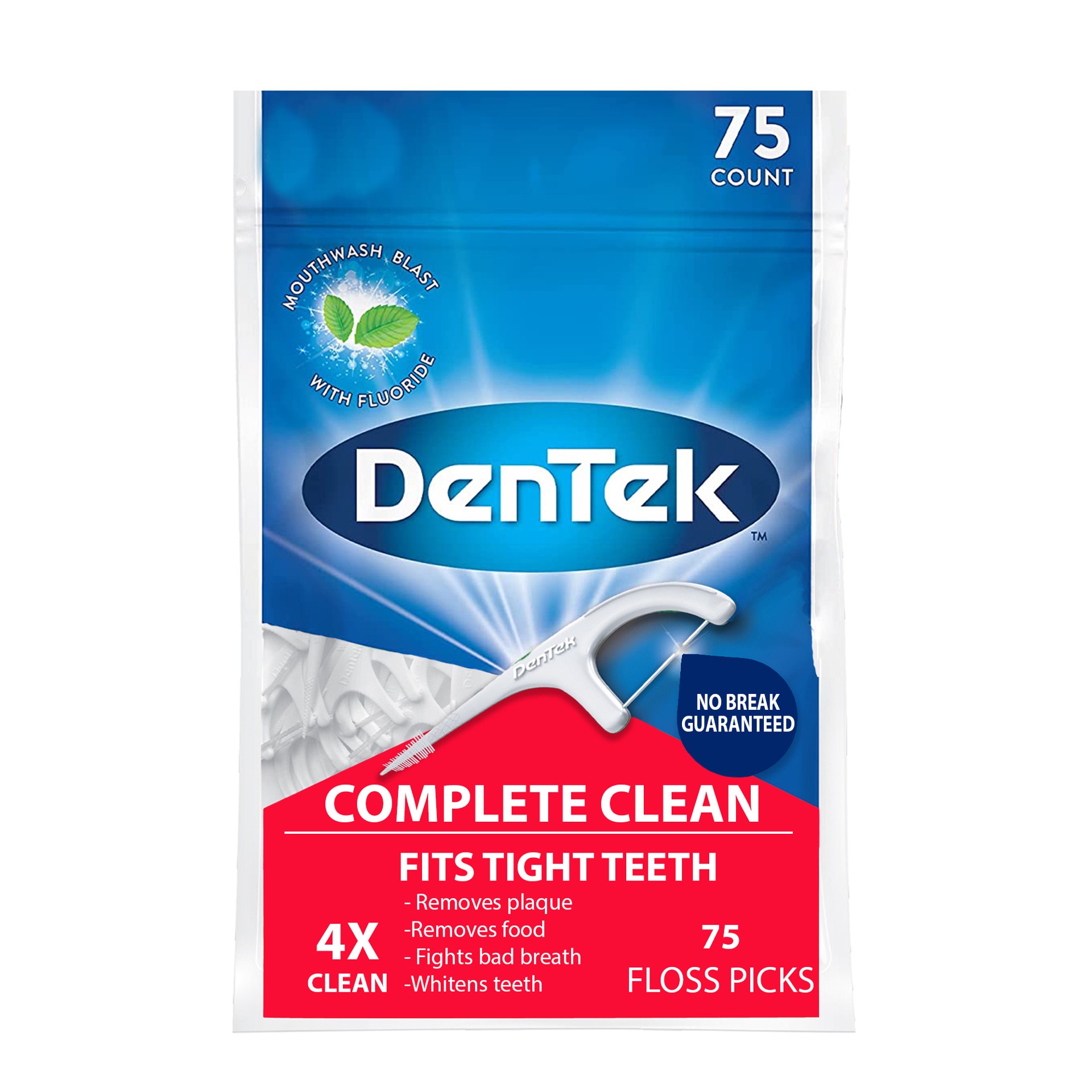 slide 1 of 1, DenTek Complete Clean Floss Picks, 75 Count, 75 ct