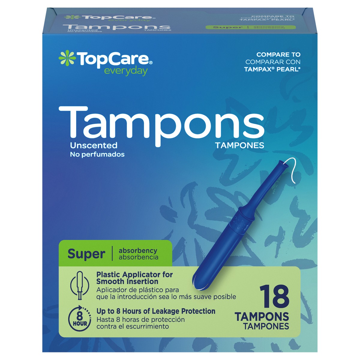 slide 4 of 4, TopCare Everyday Plastic Applicator Super Unscented Tampons 18 Each, 18 ct