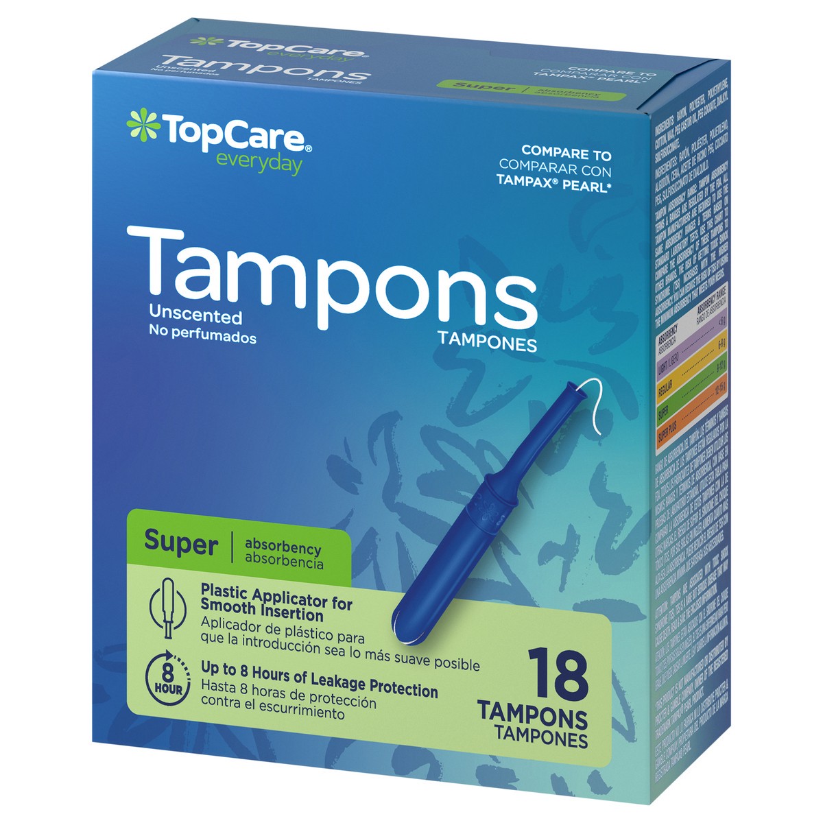 slide 3 of 4, TopCare Everyday Plastic Applicator Super Unscented Tampons 18 Each, 18 ct
