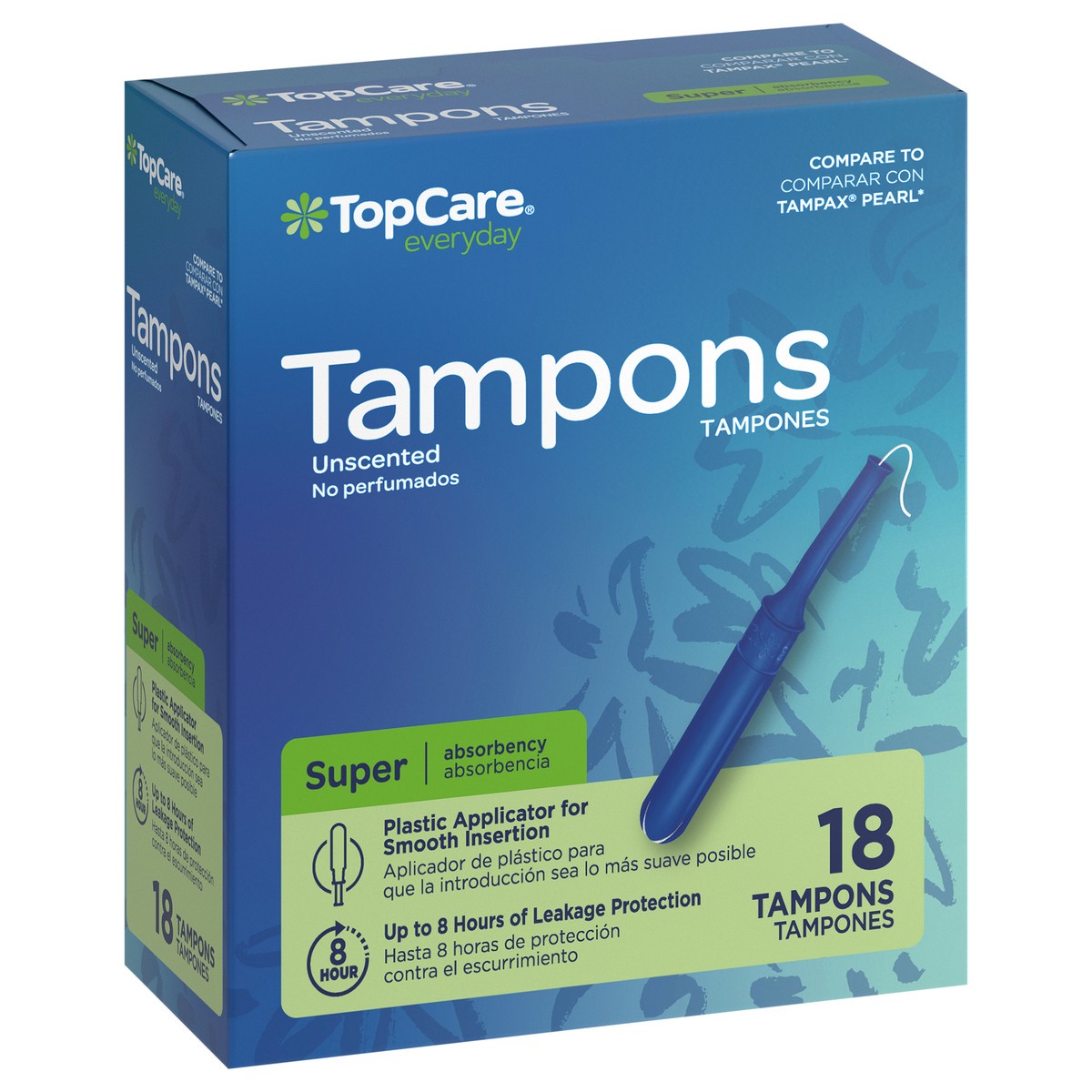 slide 2 of 4, TopCare Everyday Plastic Applicator Super Unscented Tampons 18 Each, 18 ct