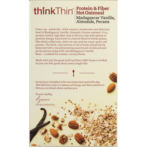 slide 7 of 9, thinkThin Madagascar Vanilla Almonds Pecans Protein Fiber Hot Oatmeal, 10.58 oz