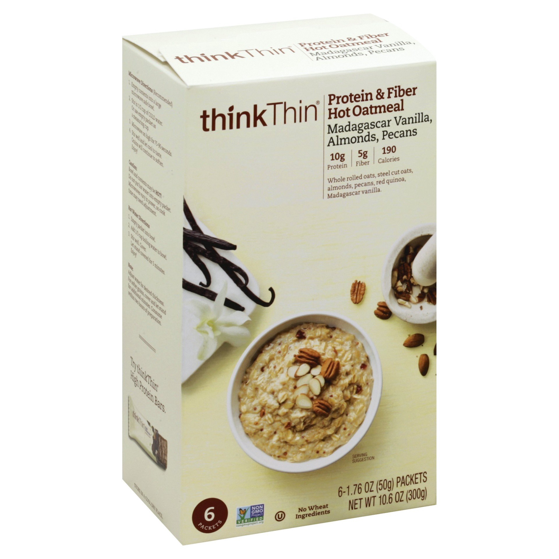 slide 1 of 9, thinkThin Madagascar Vanilla Almonds Pecans Protein Fiber Hot Oatmeal, 10.58 oz