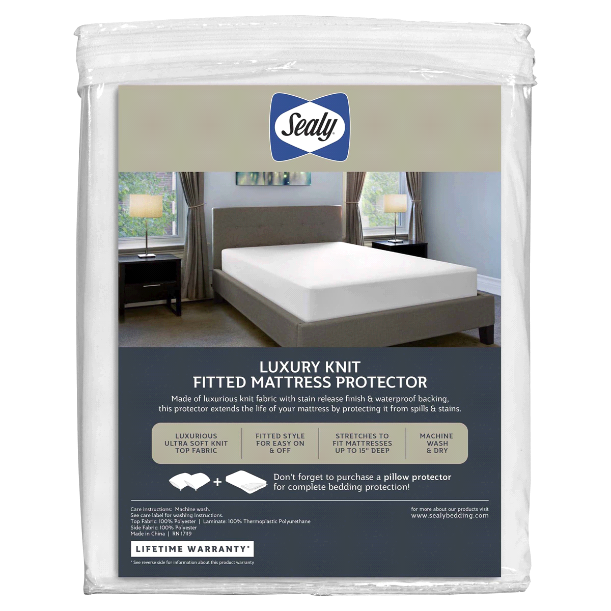 slide 2 of 5, Sealy Luxury Knit Fitted Mattress Protector, Queen, queen size