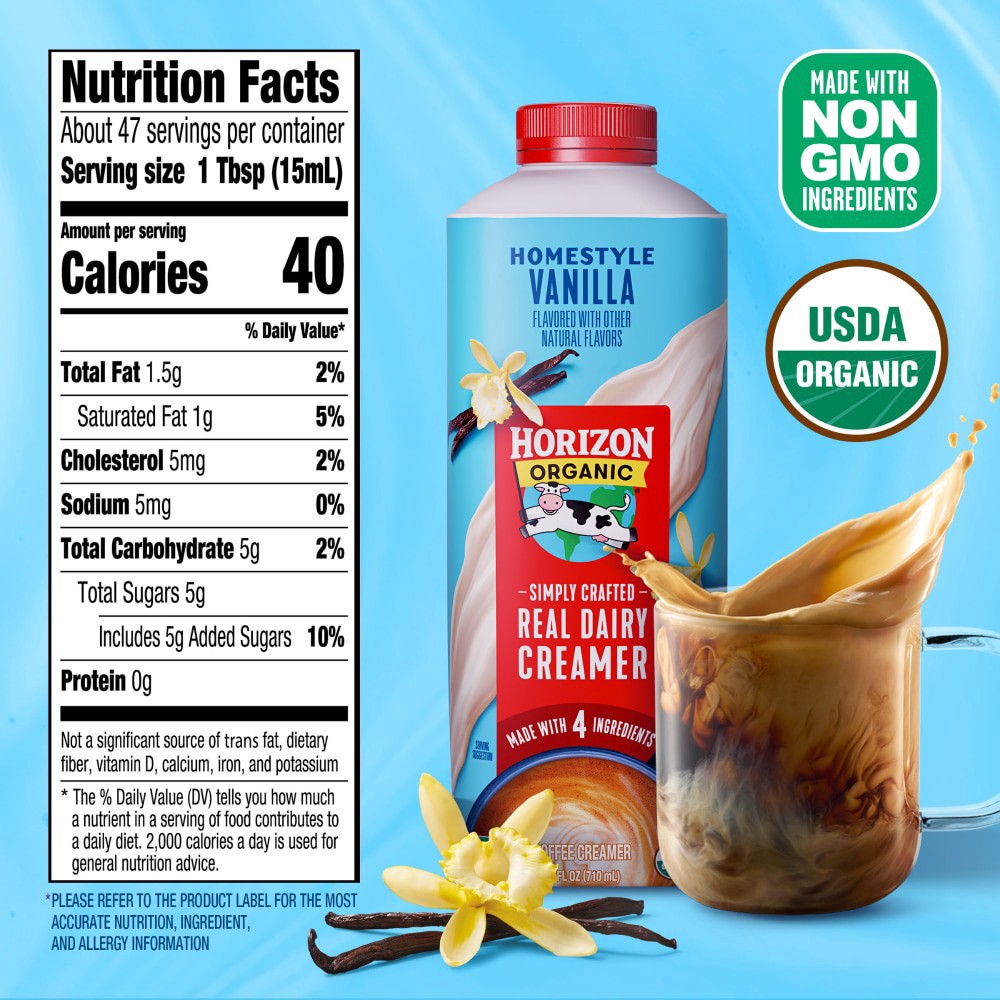 slide 4 of 5, Horizon Organic Real Dairy Homestyle Vanilla Coffee Creamer Carton, 24 fl oz
