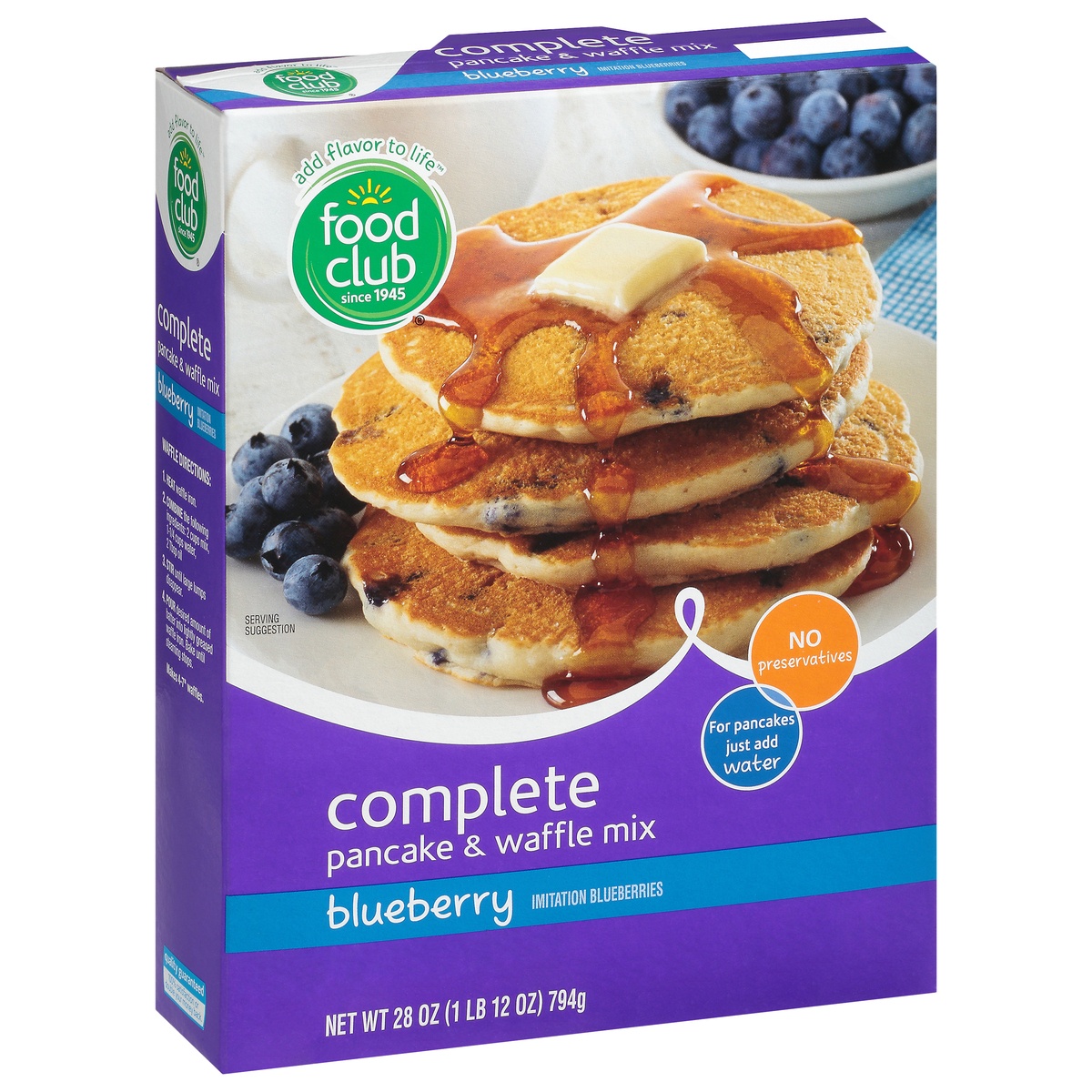 slide 2 of 11, Food Club Blueberry Complete Pancake & Waffle Mix, 28 oz