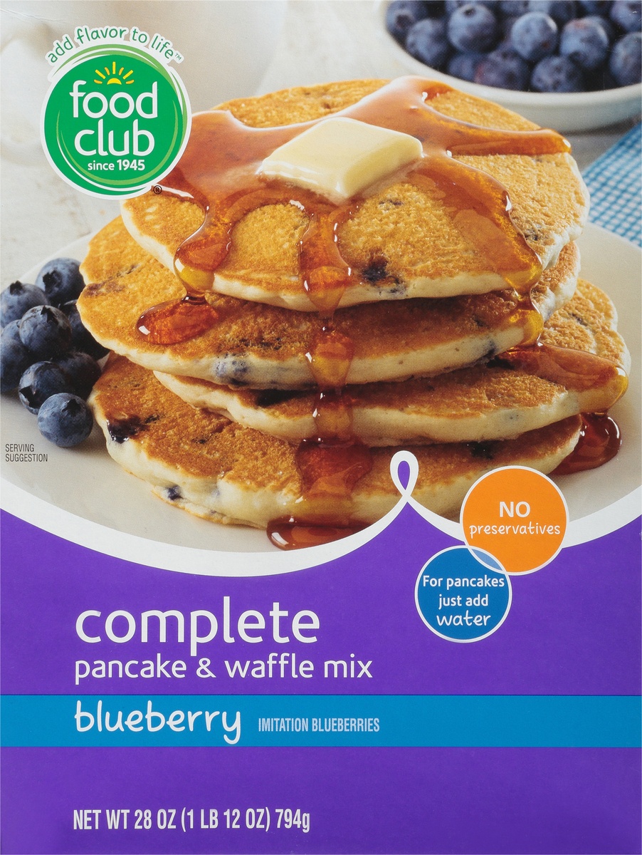 slide 9 of 11, Food Club Blueberry Complete Pancake & Waffle Mix, 28 oz