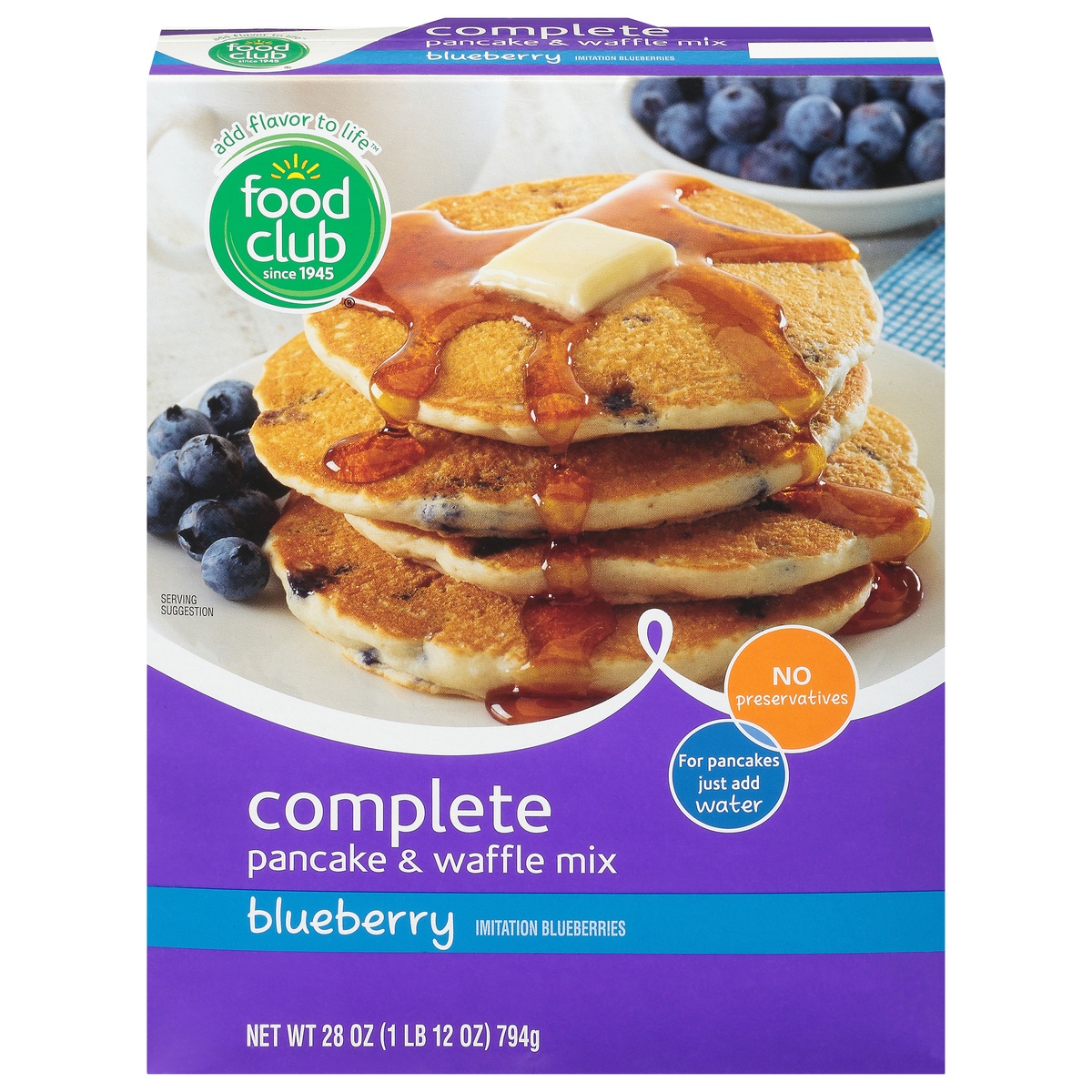 slide 1 of 11, Food Club Blueberry Complete Pancake & Waffle Mix, 28 oz
