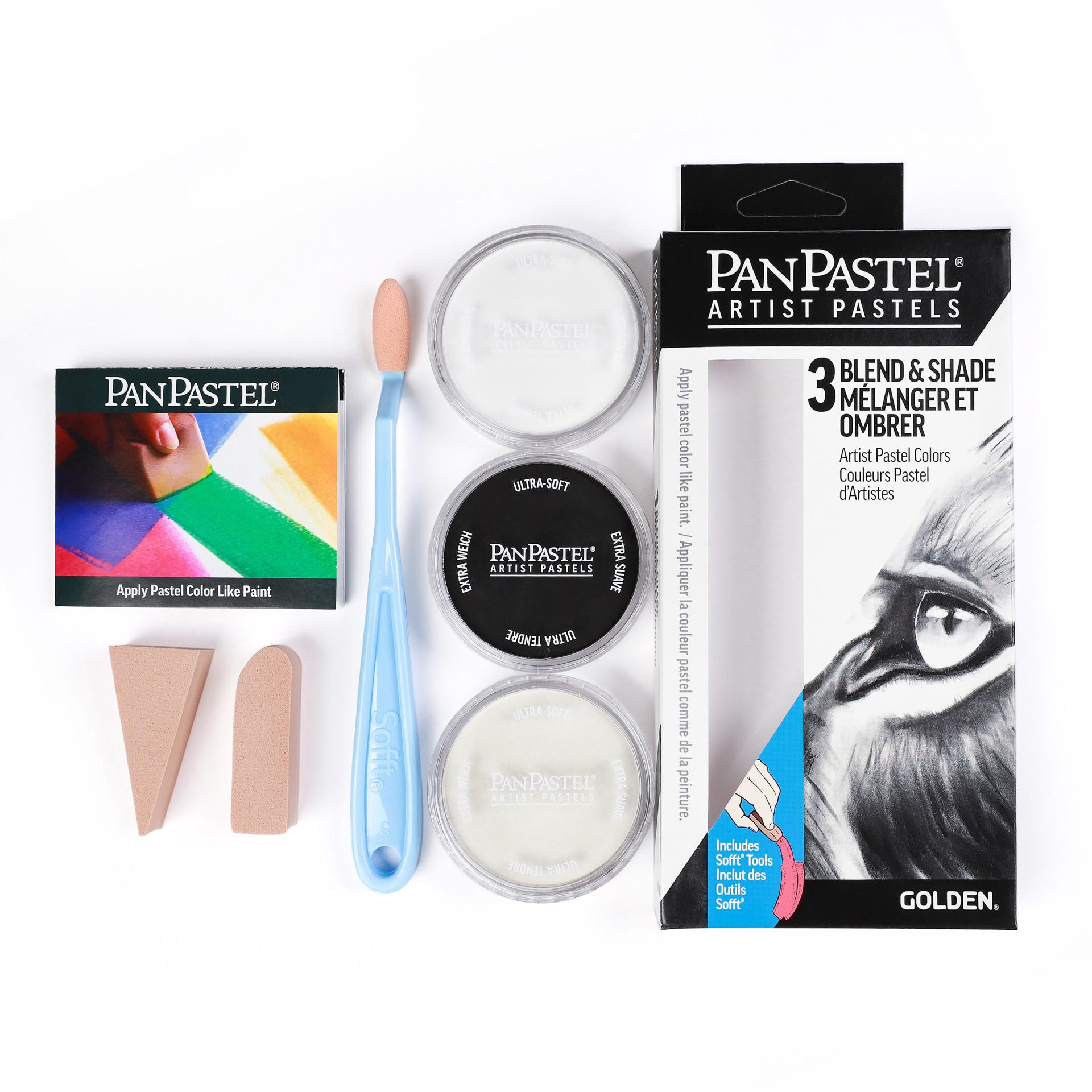 slide 7 of 9, PanPastel Blend & Shade Artist Pastels, 100.5 titanium white, 800.5 black and 010 colorless blender