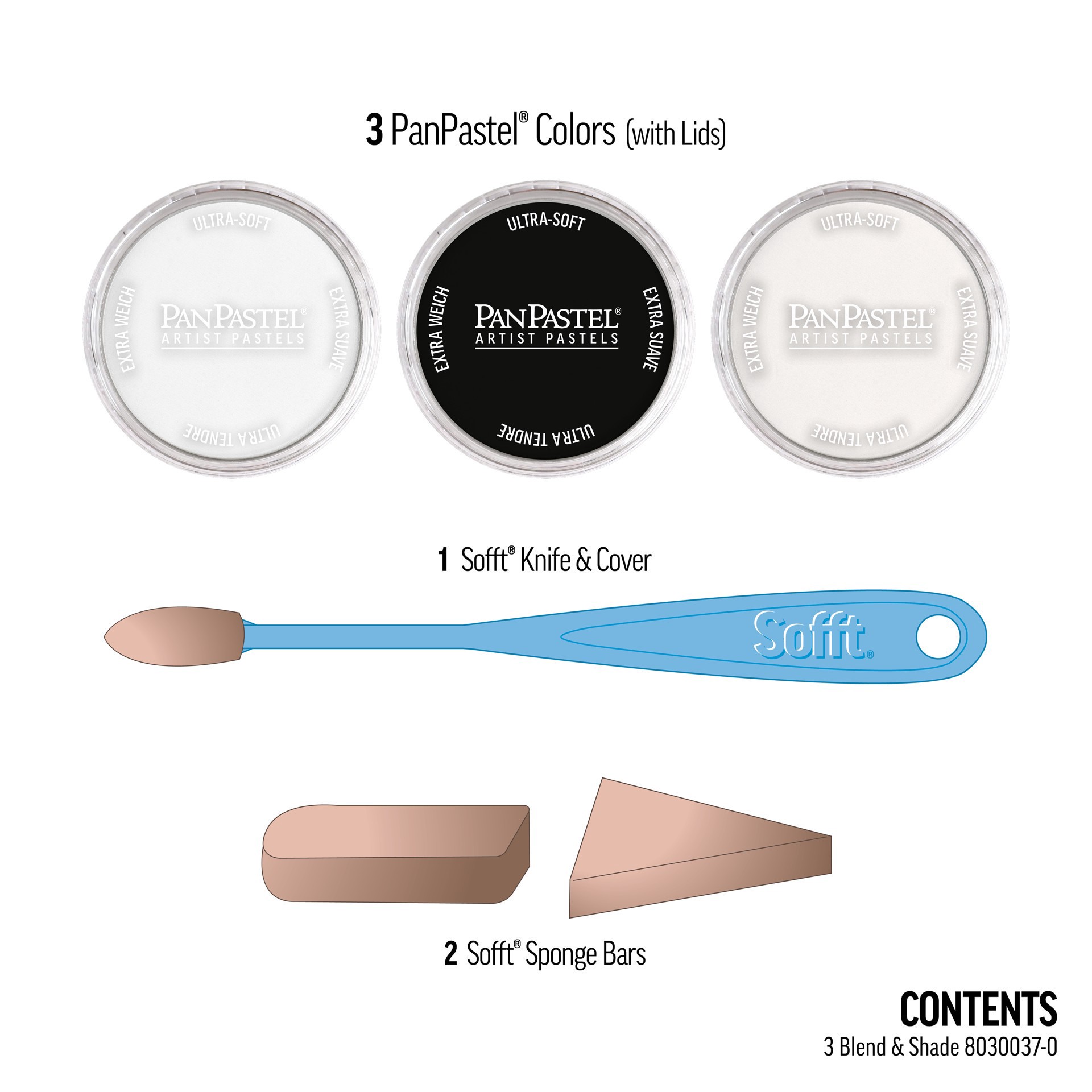 slide 4 of 9, PanPastel Blend & Shade Artist Pastels, 100.5 titanium white, 800.5 black and 010 colorless blender