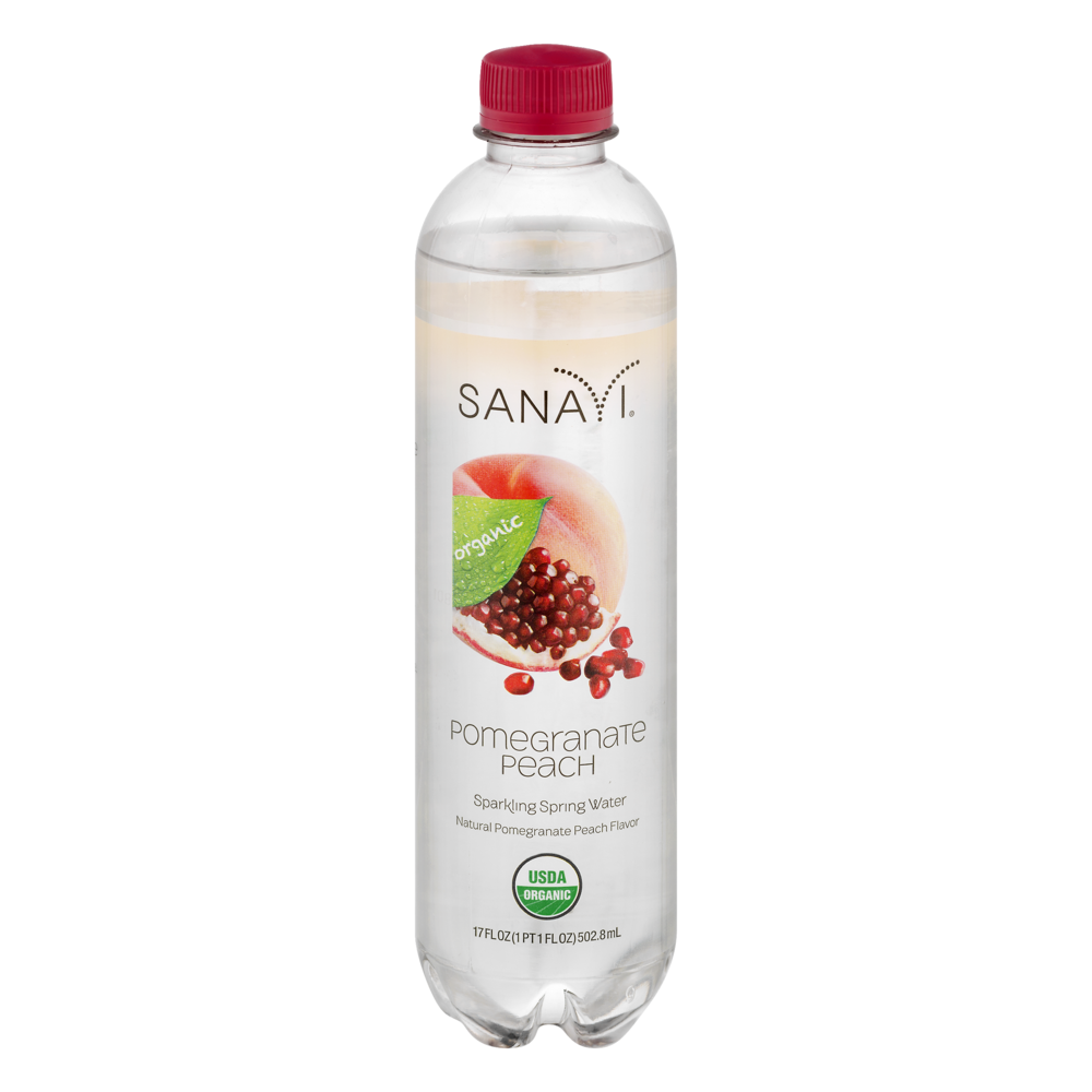 slide 1 of 1, Sanavi Organic Pomegranate Peach Sparkling Water, 17 oz