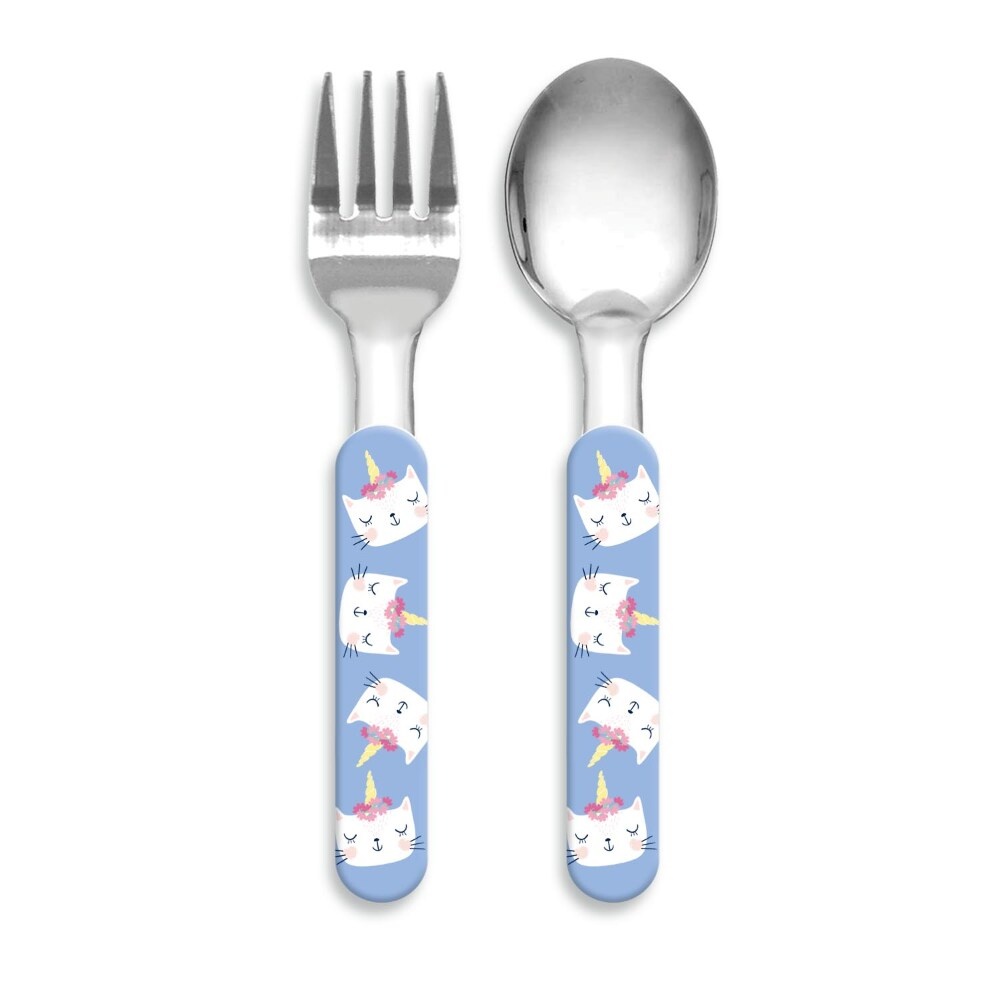 slide 1 of 1, Zak! Designs Unicat Fork And Spoon Set Blue, 1 ct