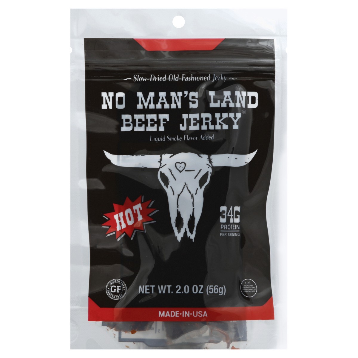 slide 3 of 3, No Man's Land Hot Beef Jerky 2.0 oz, 2 oz