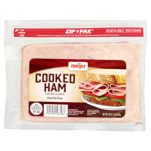slide 1 of 2, Meijer Lunchmeat Sliced Cooked Ham, 16 oz