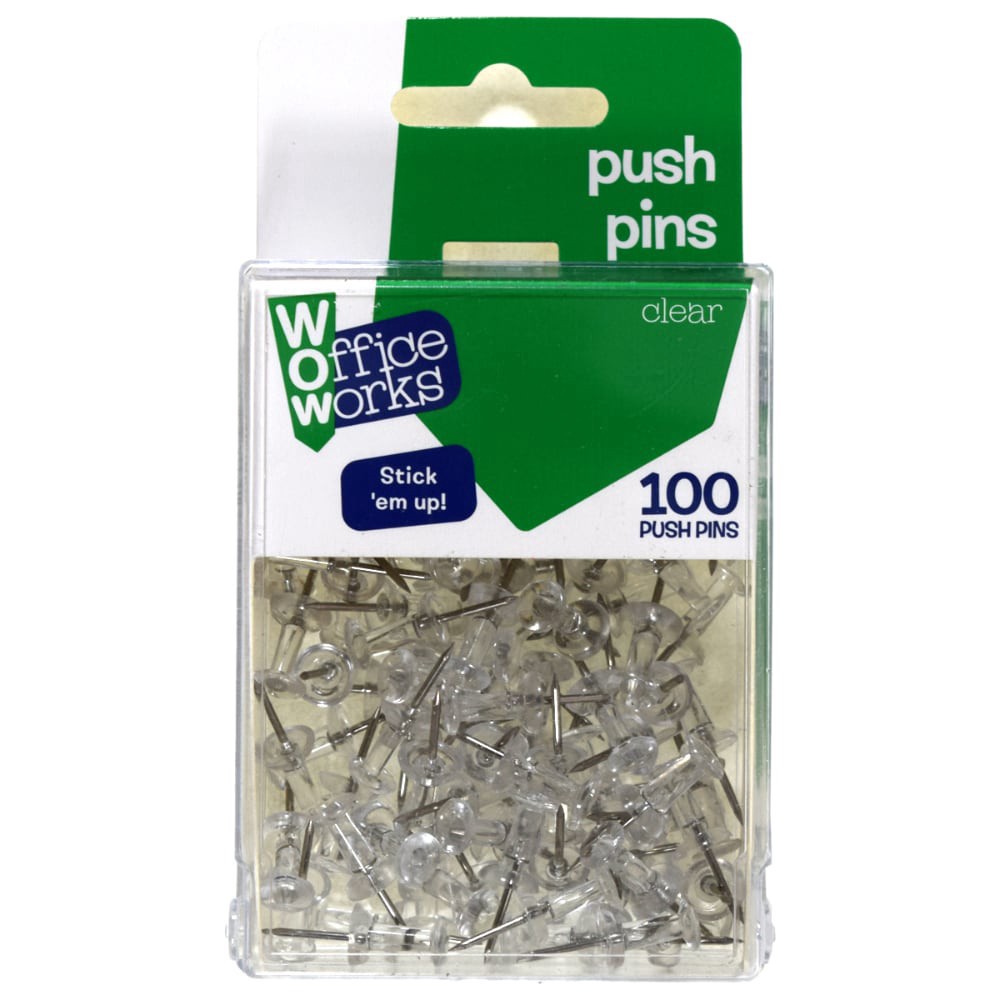 slide 2 of 2, Office Works Clear Push Pins, 100 ct
