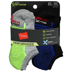 Hanes Boys'' Performance No Show Socks Medium 6 ea