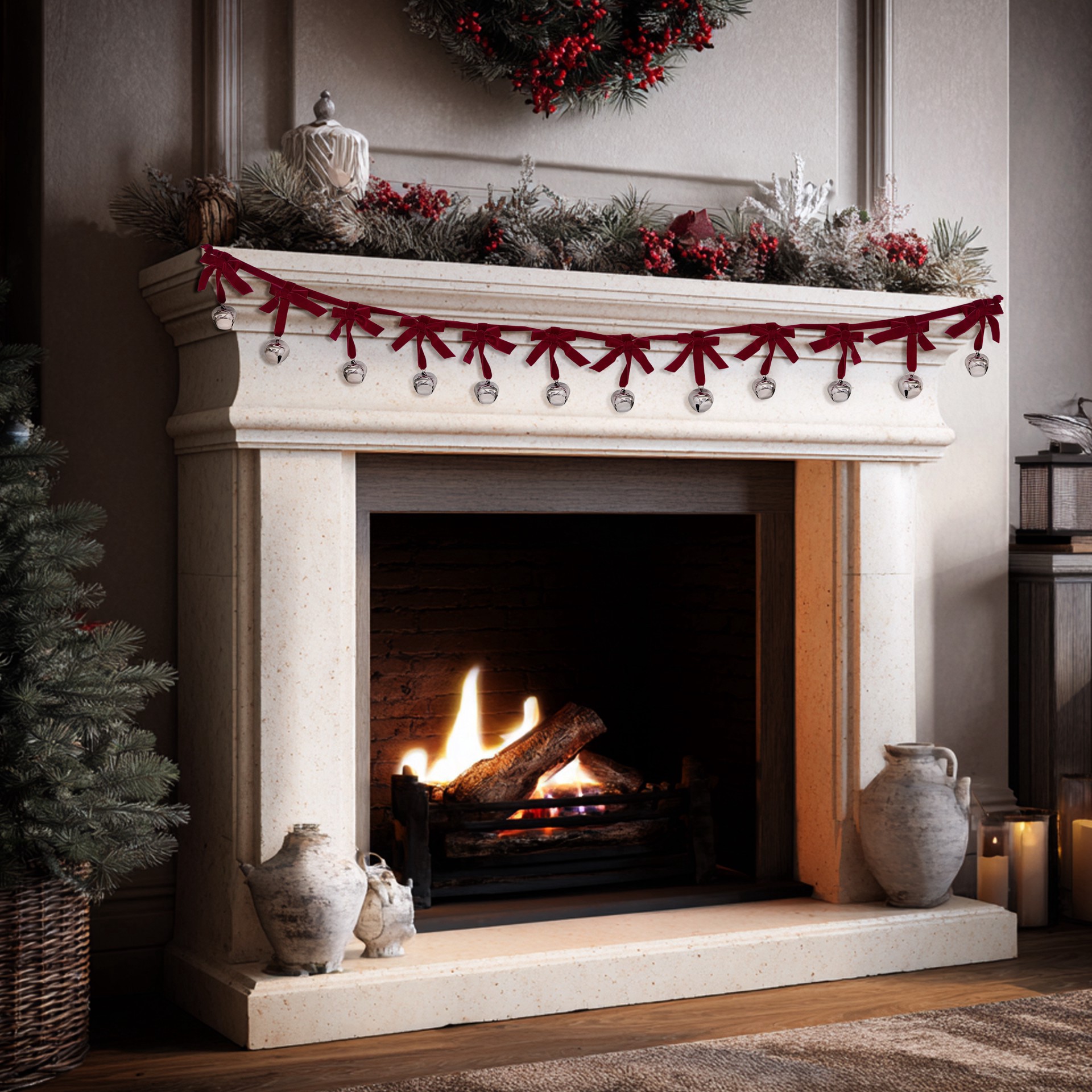 slide 2 of 3, 6ft. Red Bow & Silver Bell Garland By Ashland, 6 ft