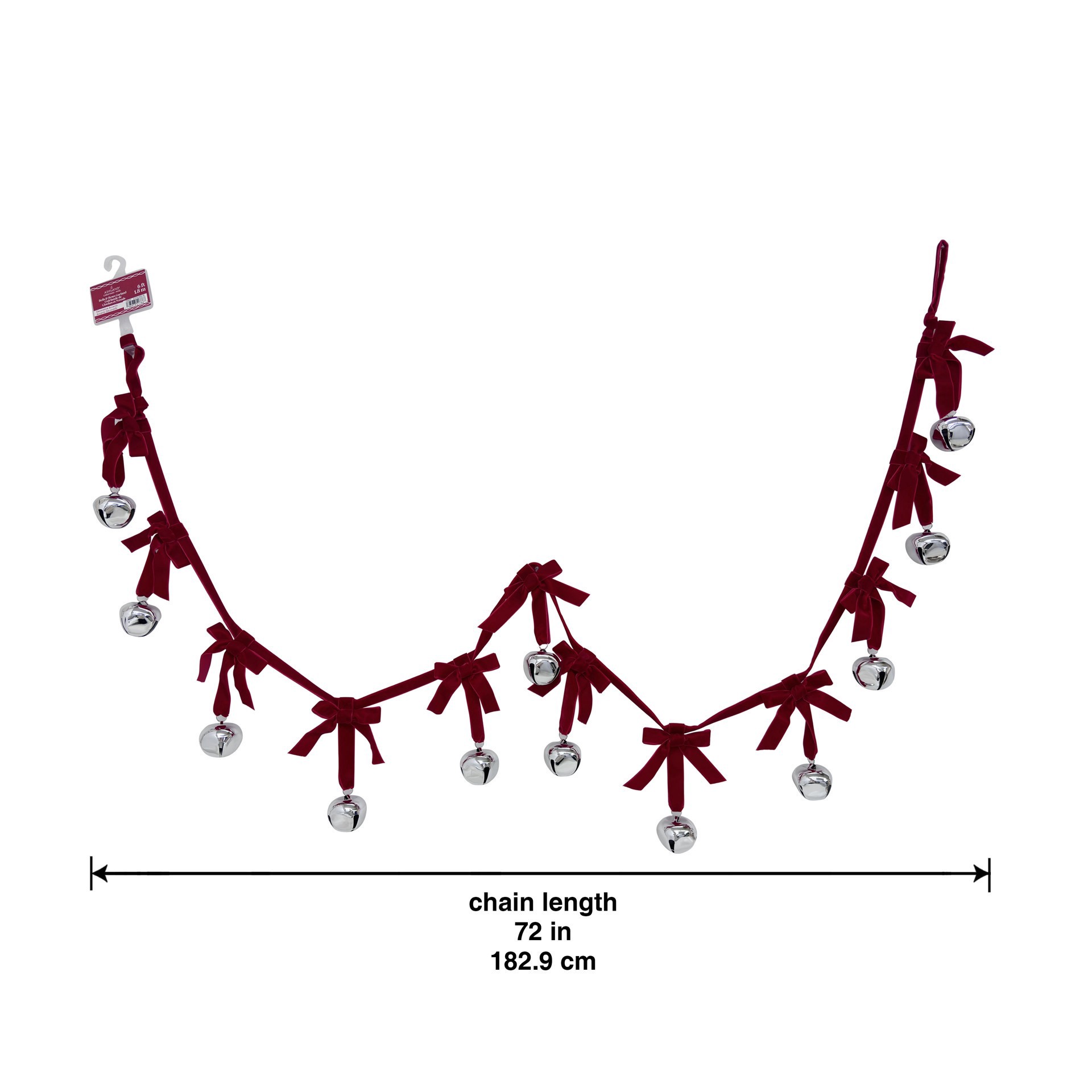 slide 3 of 3, 6ft. Red Bow & Silver Bell Garland By Ashland, 6 ft