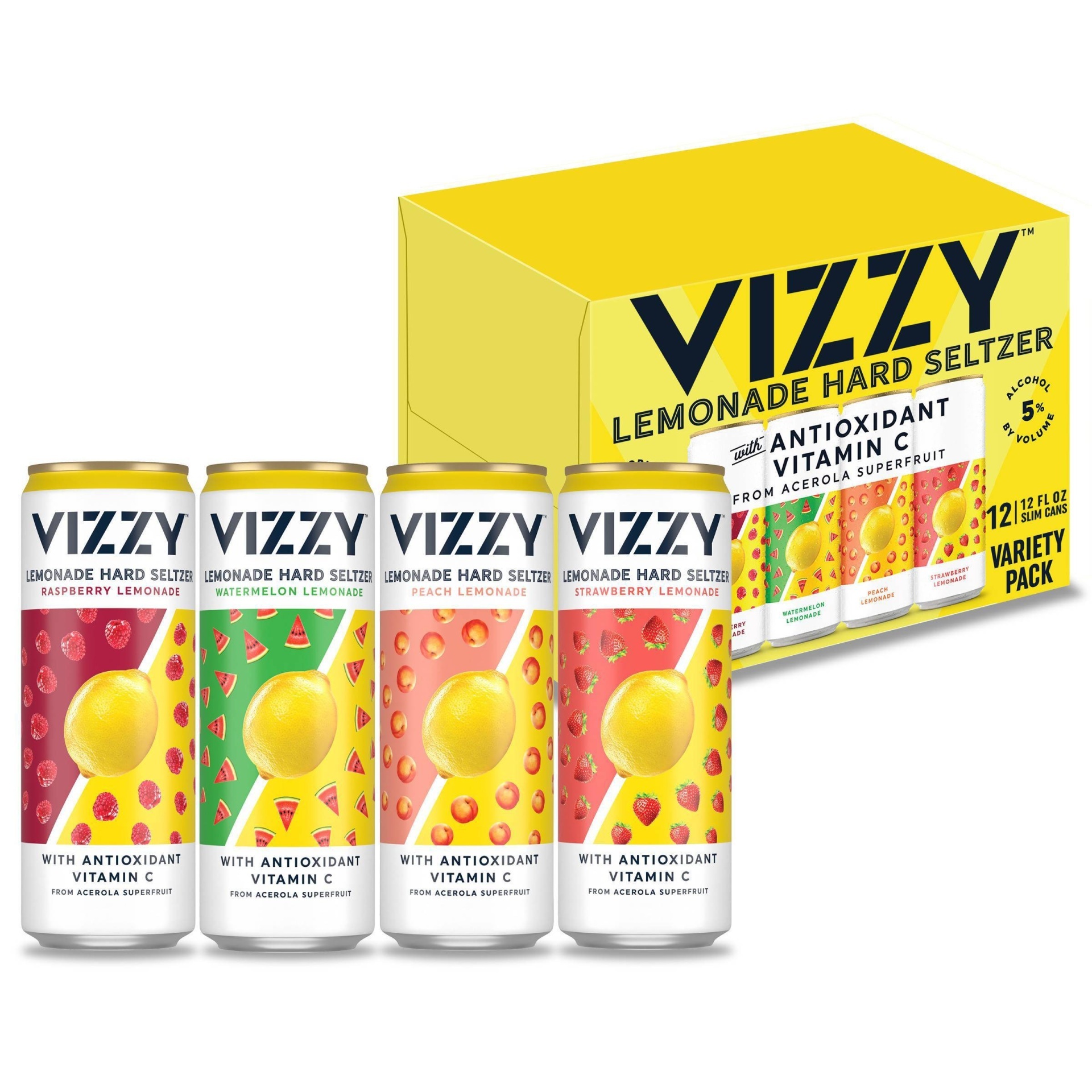 slide 1 of 5, Vizzy Hard Seltzer Lemonade Variety Pack, Gluten Free, Hard Seltzer, 5% ABV, 144 oz